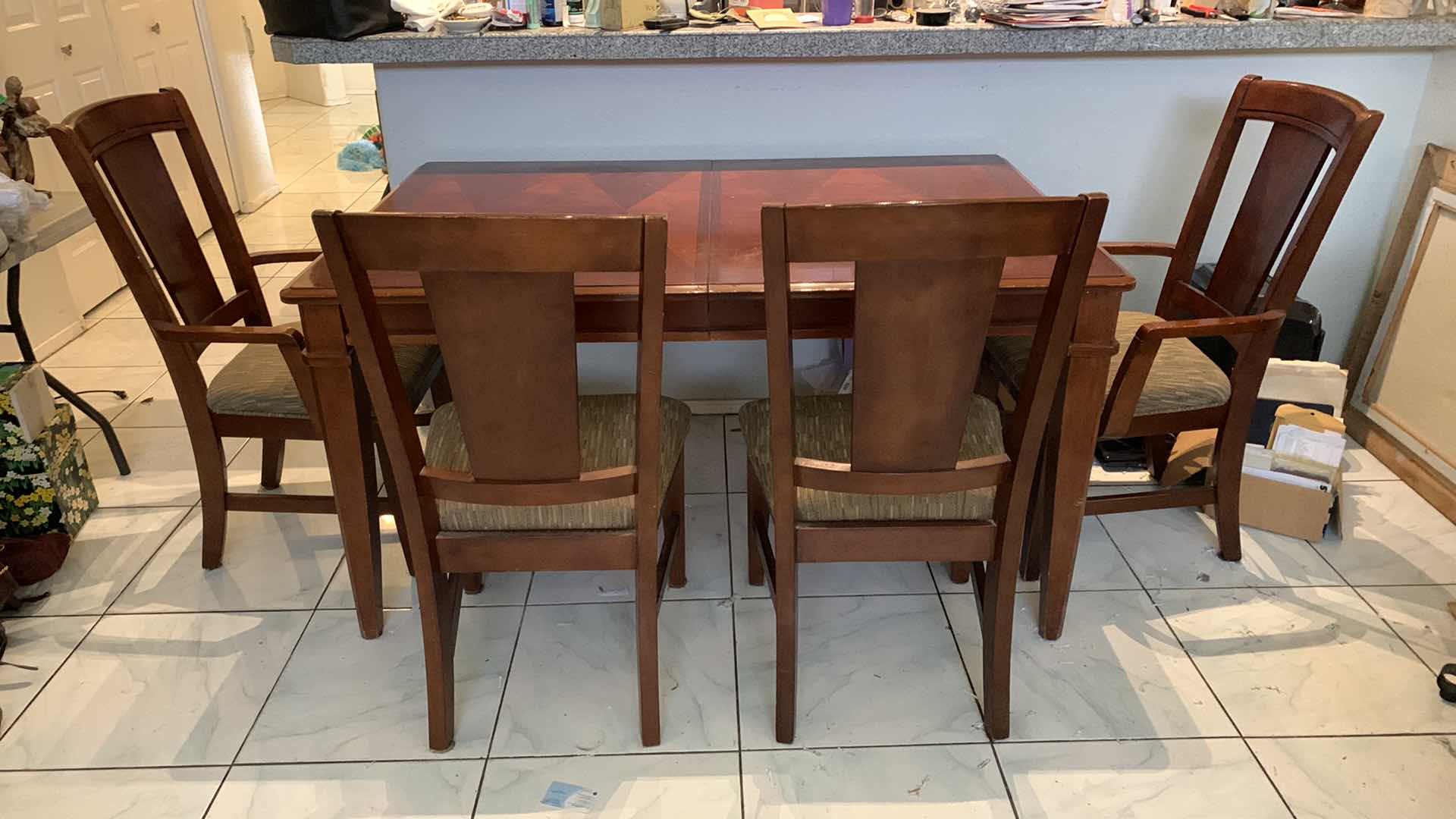 Photo 6 of 40” x 60” WOOD DINING ROOM TABLE W 6 CHAIRS PLUS 18” LEAF