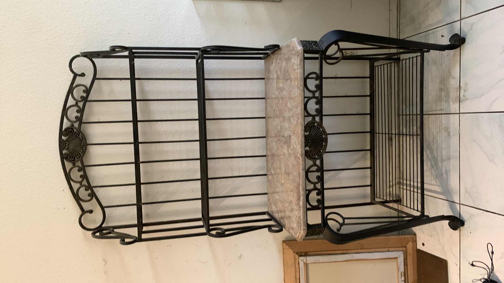 Photo 9 of BLACK WROUGHT IRON BAKERS RACK W MARBLE TOP 36” x 20”
x H76”