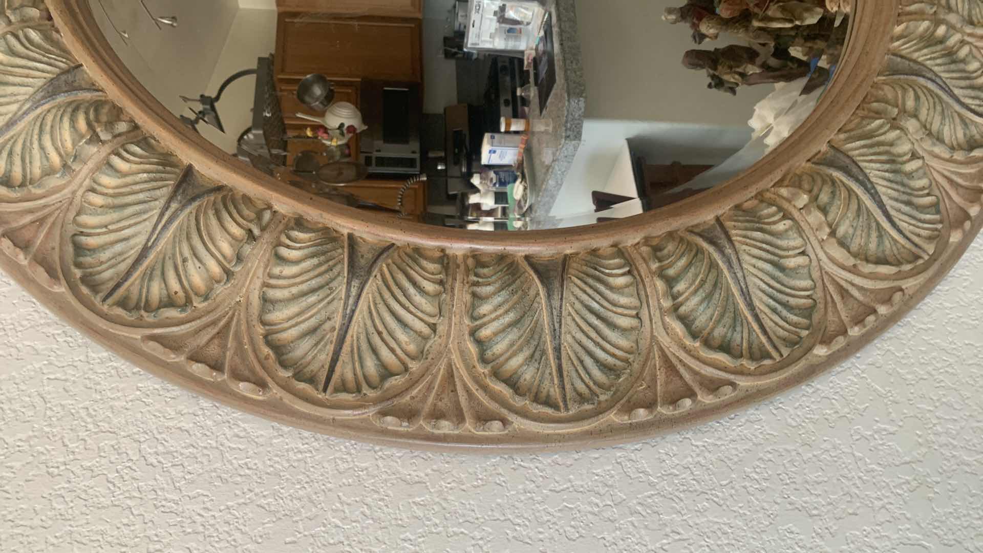 Photo 2 of 42” ROUND MIRROR W ORNATE CARVED/MOLDED RESIN FRAME