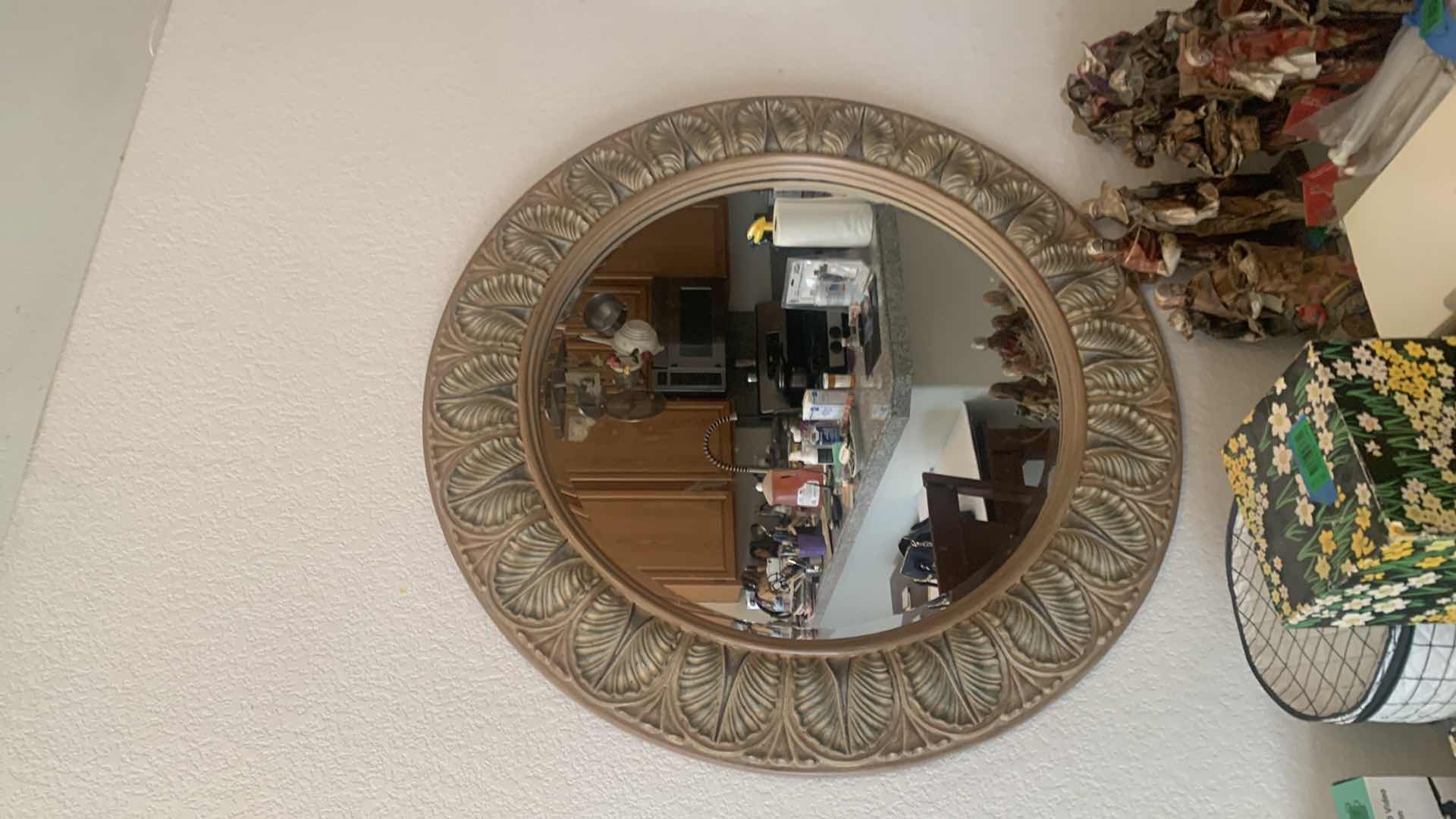 Photo 3 of 42” ROUND MIRROR W ORNATE CARVED/MOLDED RESIN FRAME