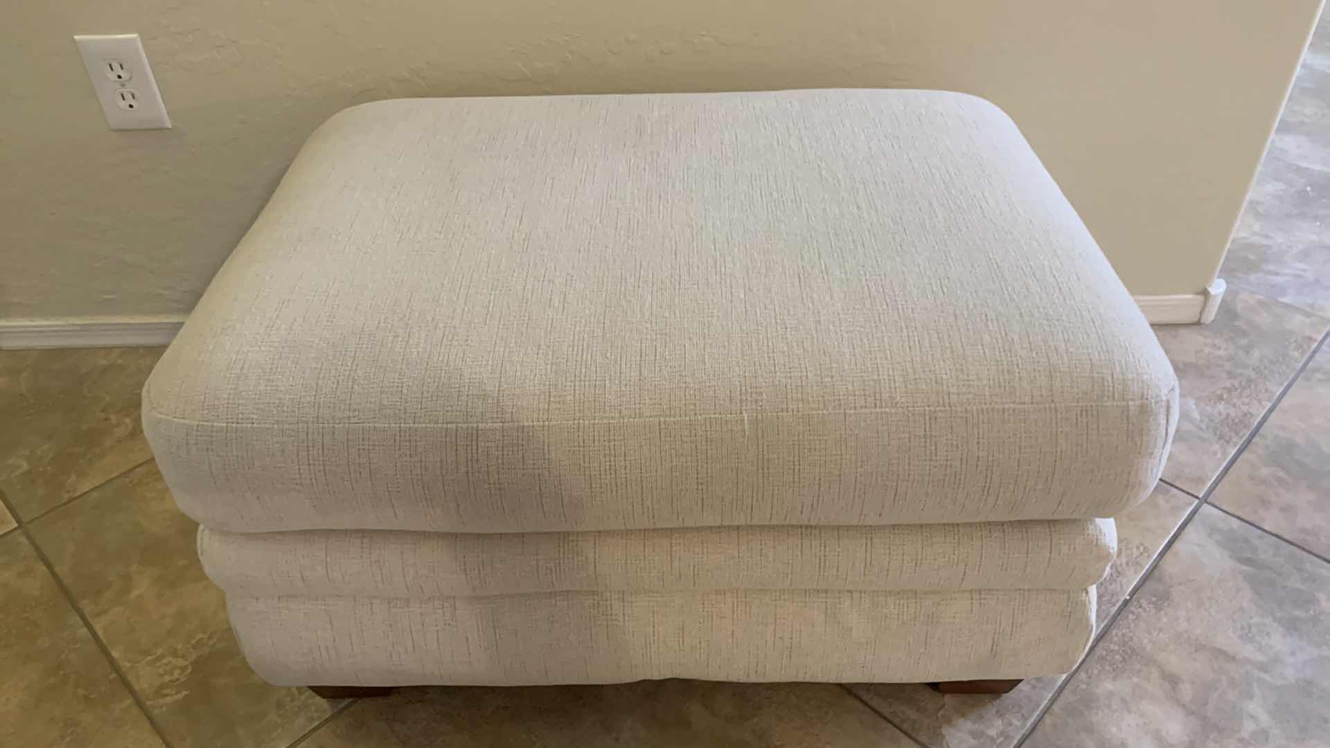 Photo 4 of LAZY BOY IVORY LINEN UPHOLSTERED OTTOMAN 33” x 24”