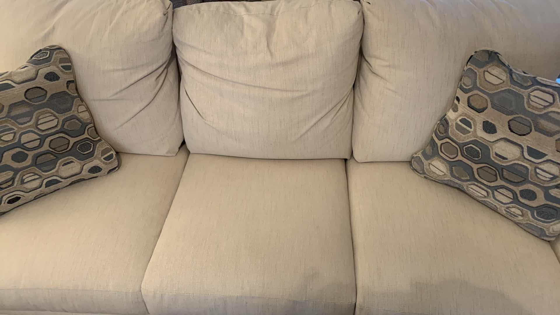 Photo 2 of LAZY BOY IVORY LINEN UPHOLSTERED SOFA SLEEPER W TWO PILLOWS 84” x 38”