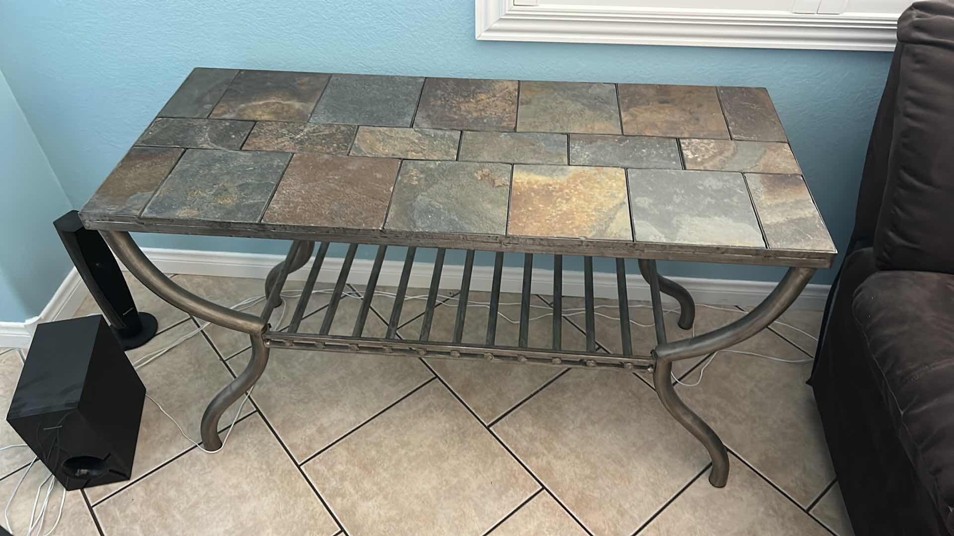 Photo 2 of SLATE AND METAL CONSOLE / ENTRY TABLE 48” x 20” x H28.5”