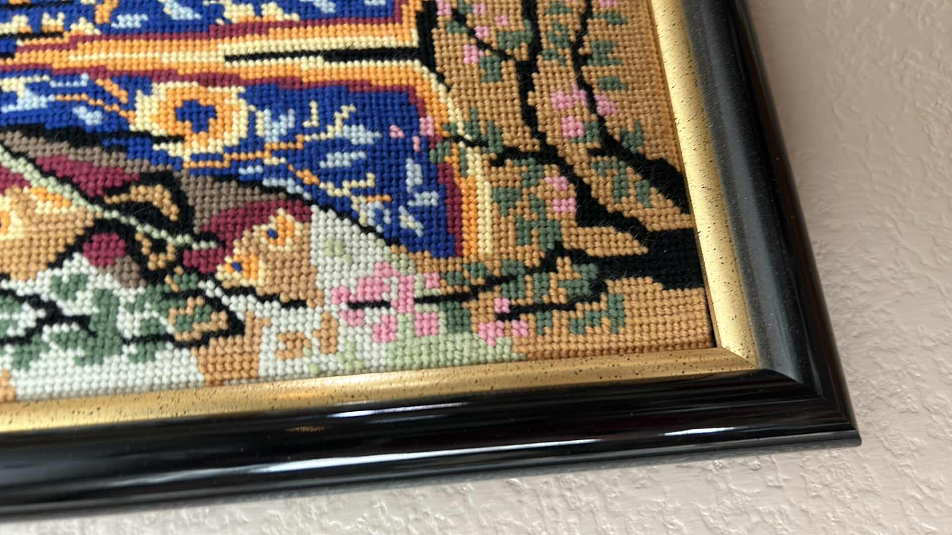 Photo 4 of ARTWORK, BLACK AND GOLD FRAMED ASIAN NEEDLEPOINT 10” x 22”