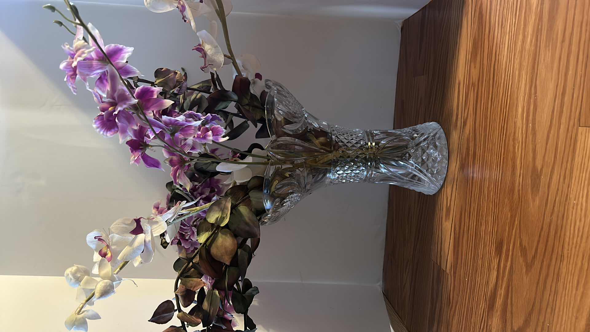 Photo 5 of CUT CRYSTAL VASE H12” AND FAUX FLOWERS