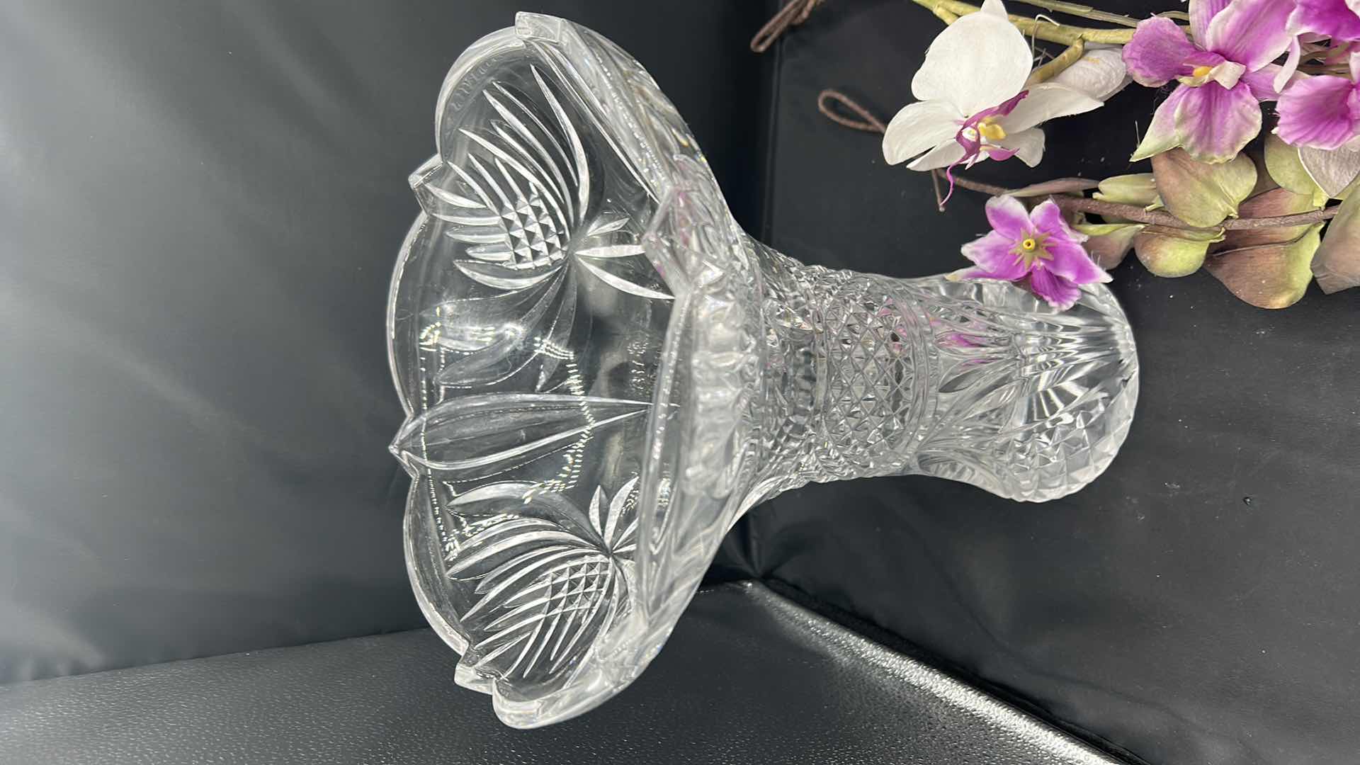 Photo 3 of CUT CRYSTAL VASE H12” AND FAUX FLOWERS