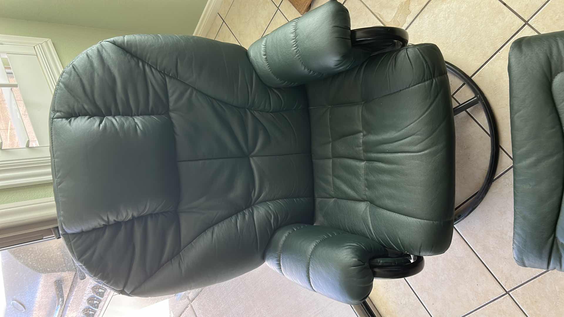 Photo 2 of GREEN FAUX LEATHER SWIVEL ROCKER WITH OTTOMAN