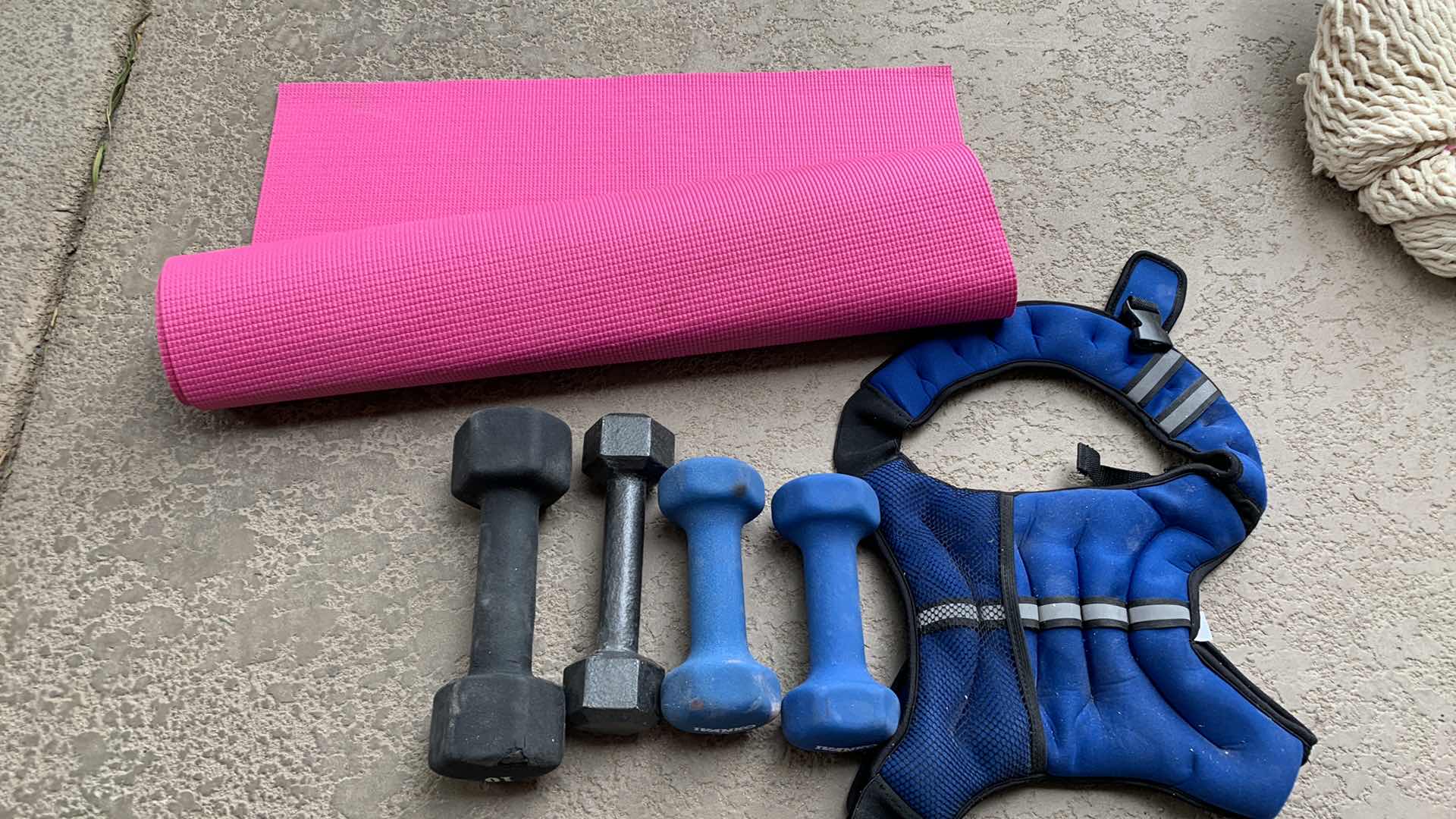 Photo 1 of DUMBBELLS, WEIGHTED BELT, AND YOGA MAT
