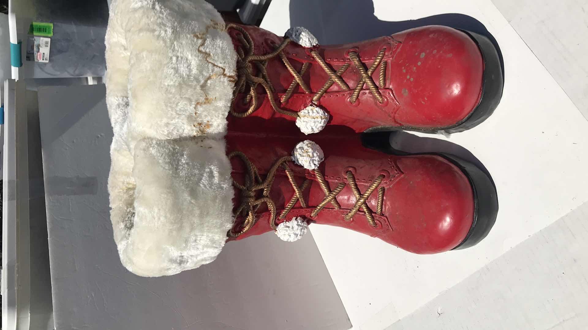 Photo 1 of CHRISTMAS SANTA BOOTS, HEAVY CERAMIC 18” TALL