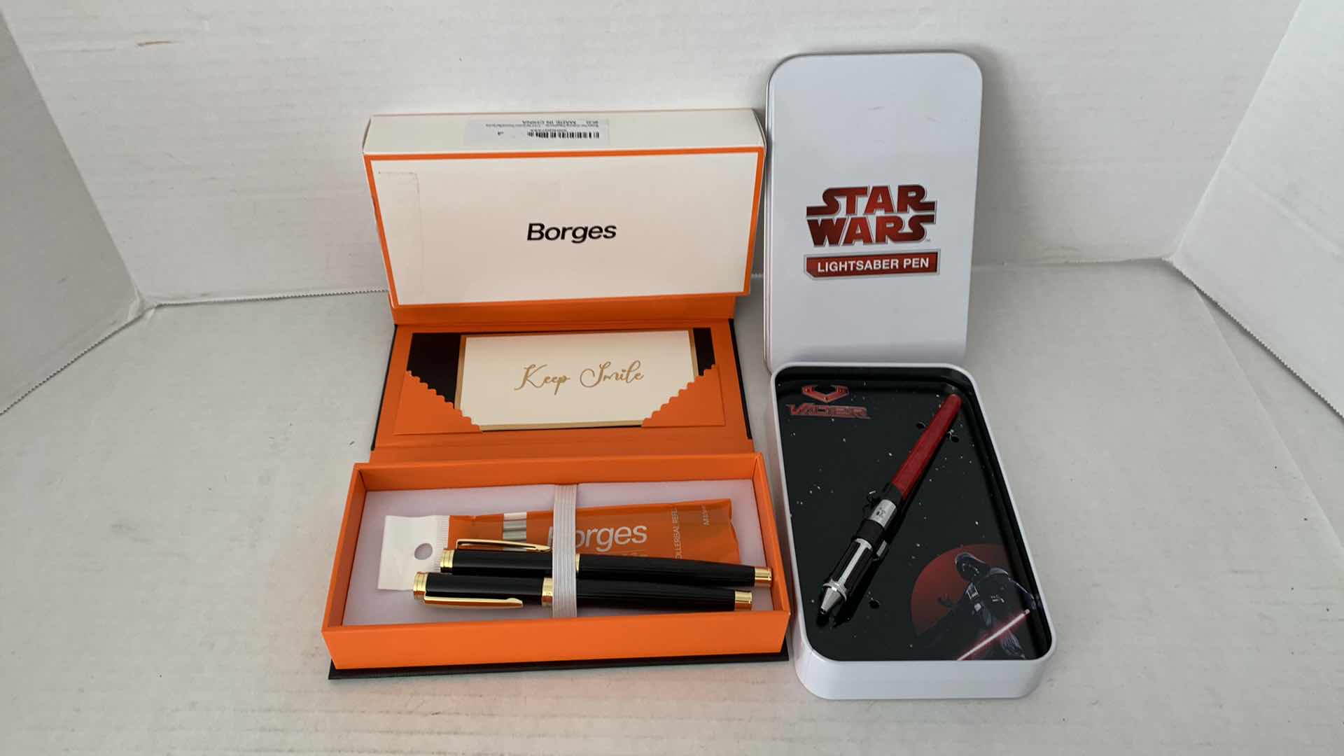 Photo 1 of 2-PEN SETS :BORGES ROLLERBALLS WITH REFILLS AND A STAR WARS DARTH VADER LIGHTSABER PEN