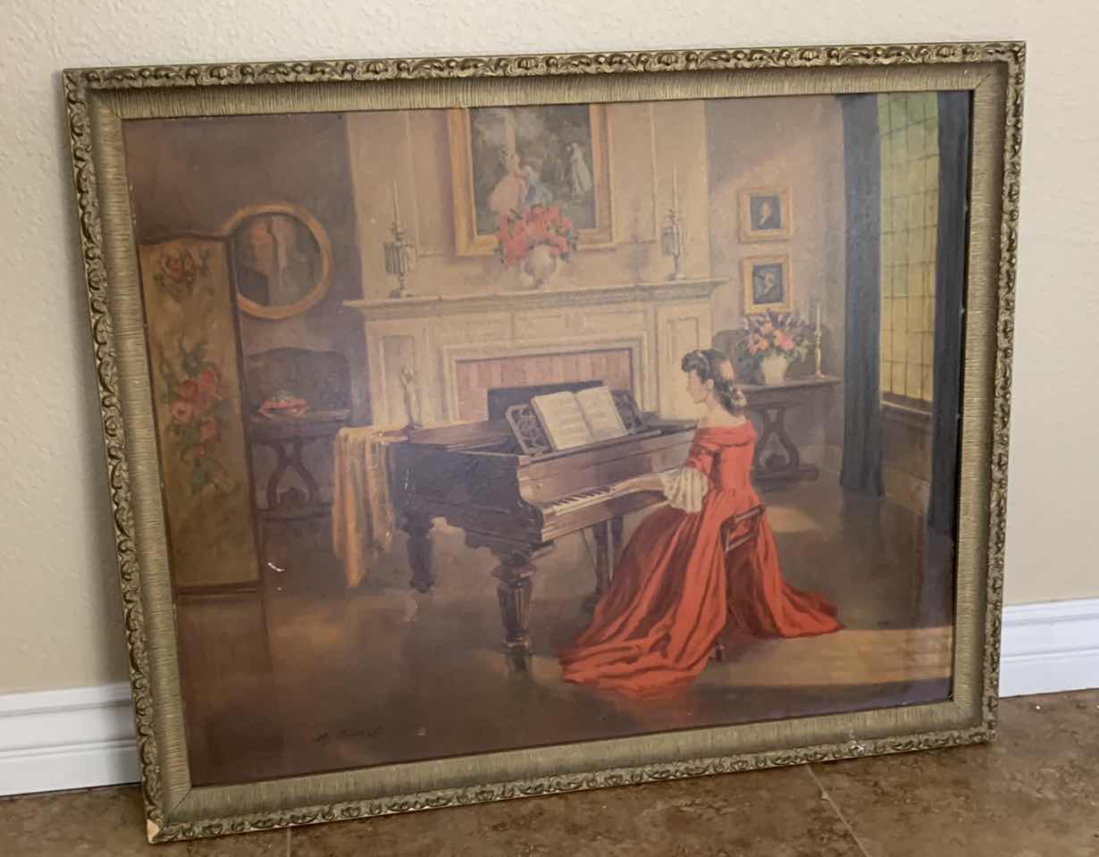 Photo 1 of VINTAGE FRAMED PRINT ANTONI DITLEF “GIRL AT THE PIANO” 32” X 27”