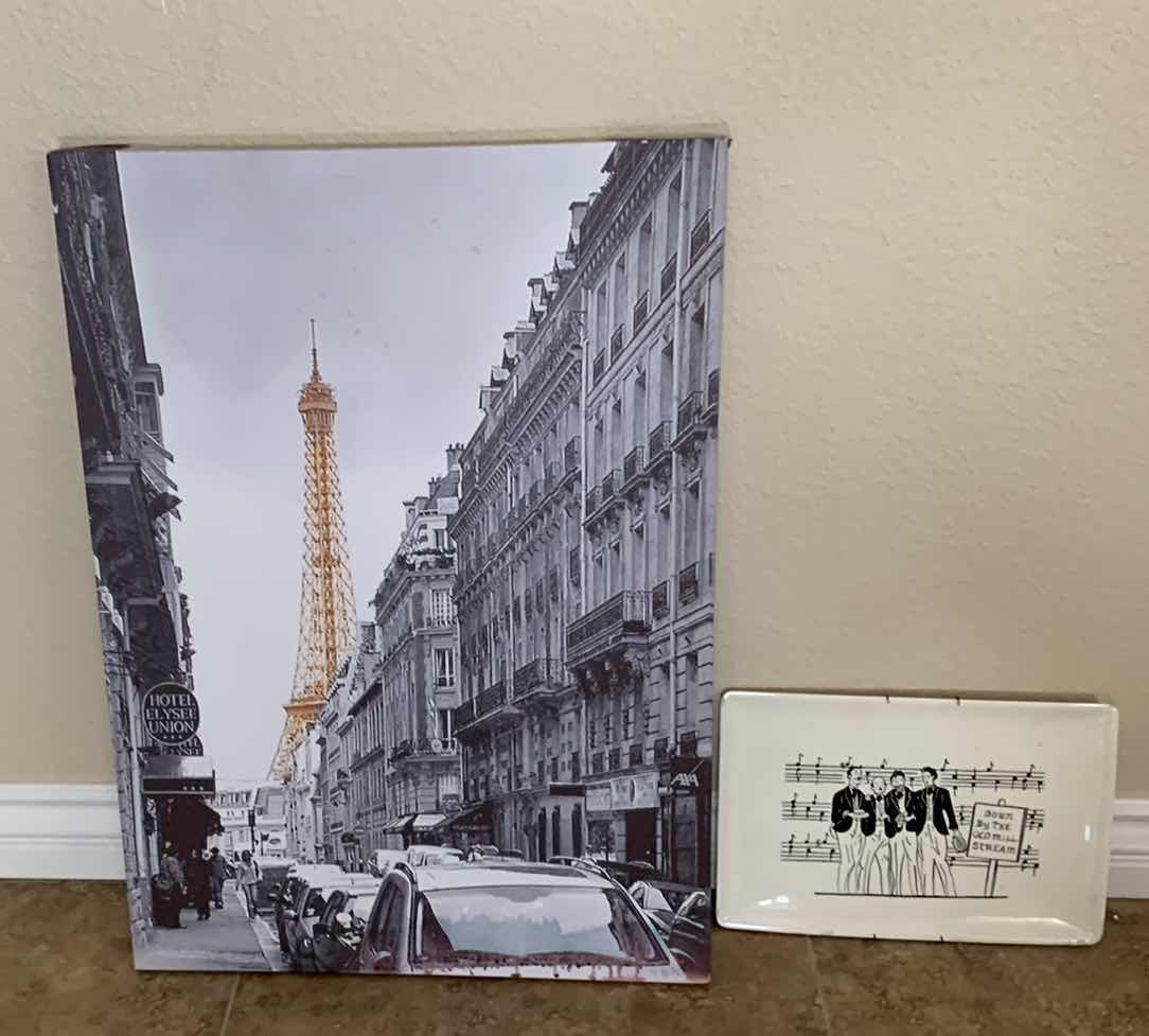 Photo 1 of CITY LANDSCAPE PRINT 20” X 28”, AND A VINTAGE WALL HANGING PLATE 13” X 9”