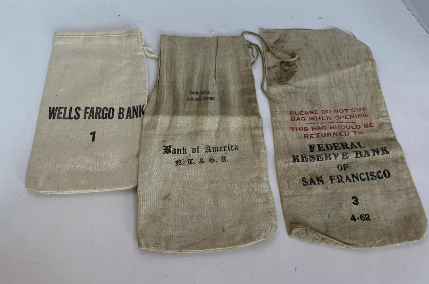 Photo 1 of 3-VINTAGE CANVAS BANK BAGS WELLS FARGO, BANK OF AMERICA