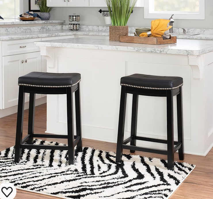Photo 1 of PAIR OF BAR STOOLS BLACK FAUX LEATHER SEATS WITH SILVER STUDS COUNTER HEIGHT