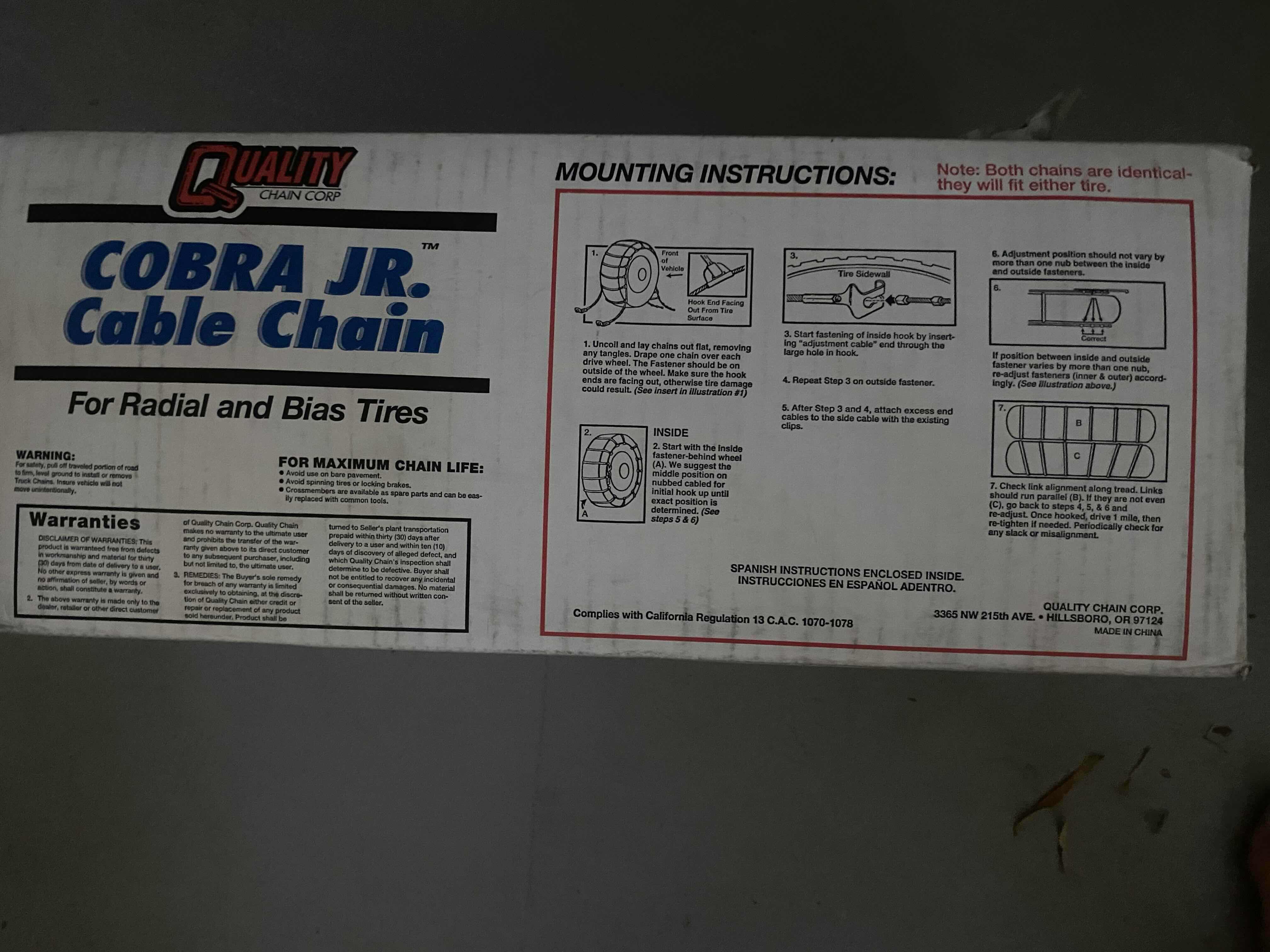 Photo 2 of COBRA JR. TIRE CHAINS FOR LIGHT TRUCK SEE PICS FOR SIZE INFO