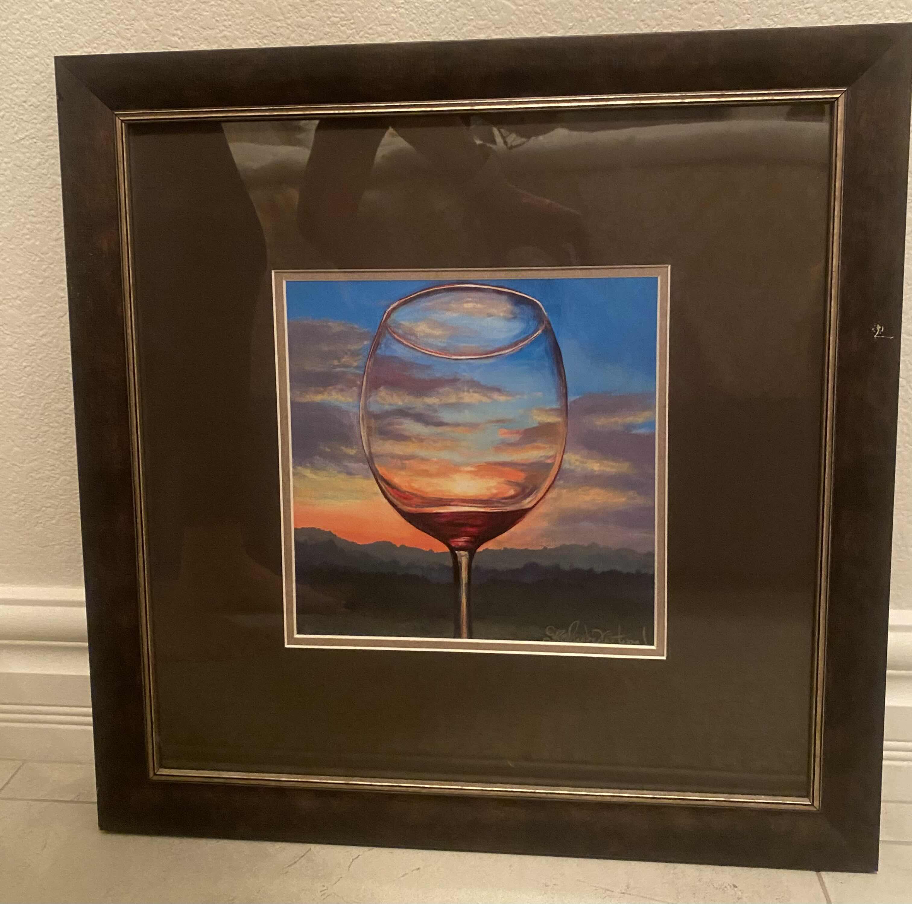 Photo 1 of CUSTOM WOOD FRAMED & MATTED IDAHO WATERCOLOR LANDSCAPE WITH WINE SIGNED BY ARTIST ARTWORK 21 1/2” x 21 1/2”