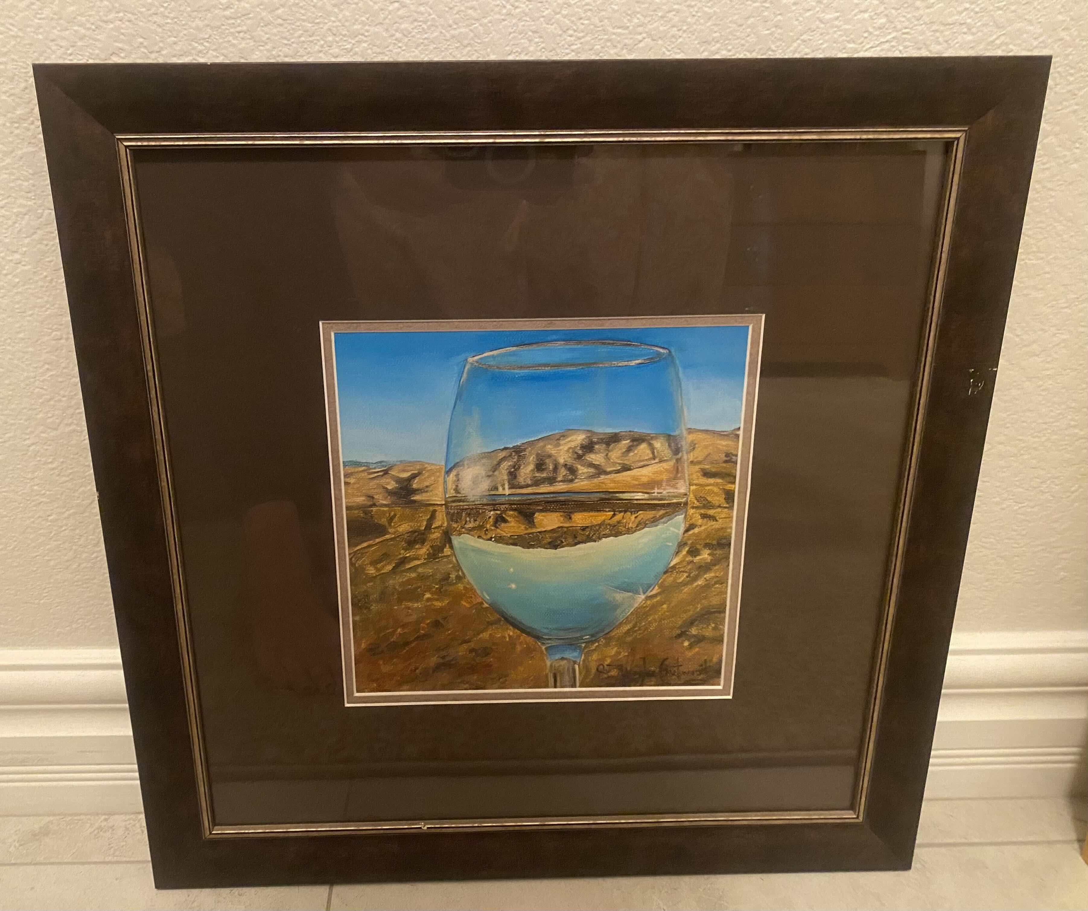 Photo 1 of CUSTOM WOOD FRAMED & MATTED IDAHO WATERCOLOR LANDSCAPE WITH WINE SIGNED BY ARTIST ARTWORK 21 1/2” x 21 1/2”