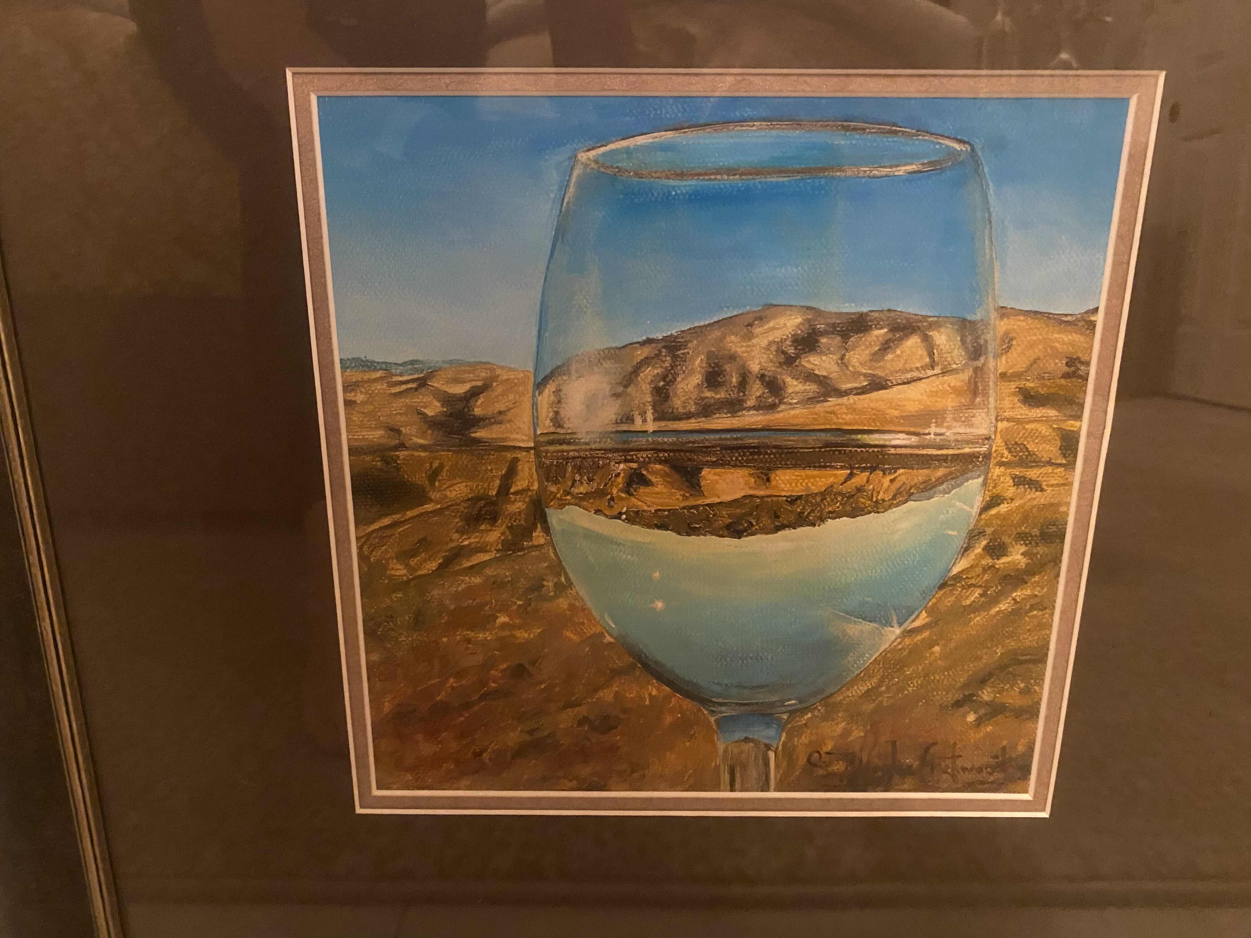 Photo 2 of CUSTOM WOOD FRAMED & MATTED IDAHO WATERCOLOR LANDSCAPE WITH WINE SIGNED BY ARTIST ARTWORK 21 1/2” x 21 1/2”