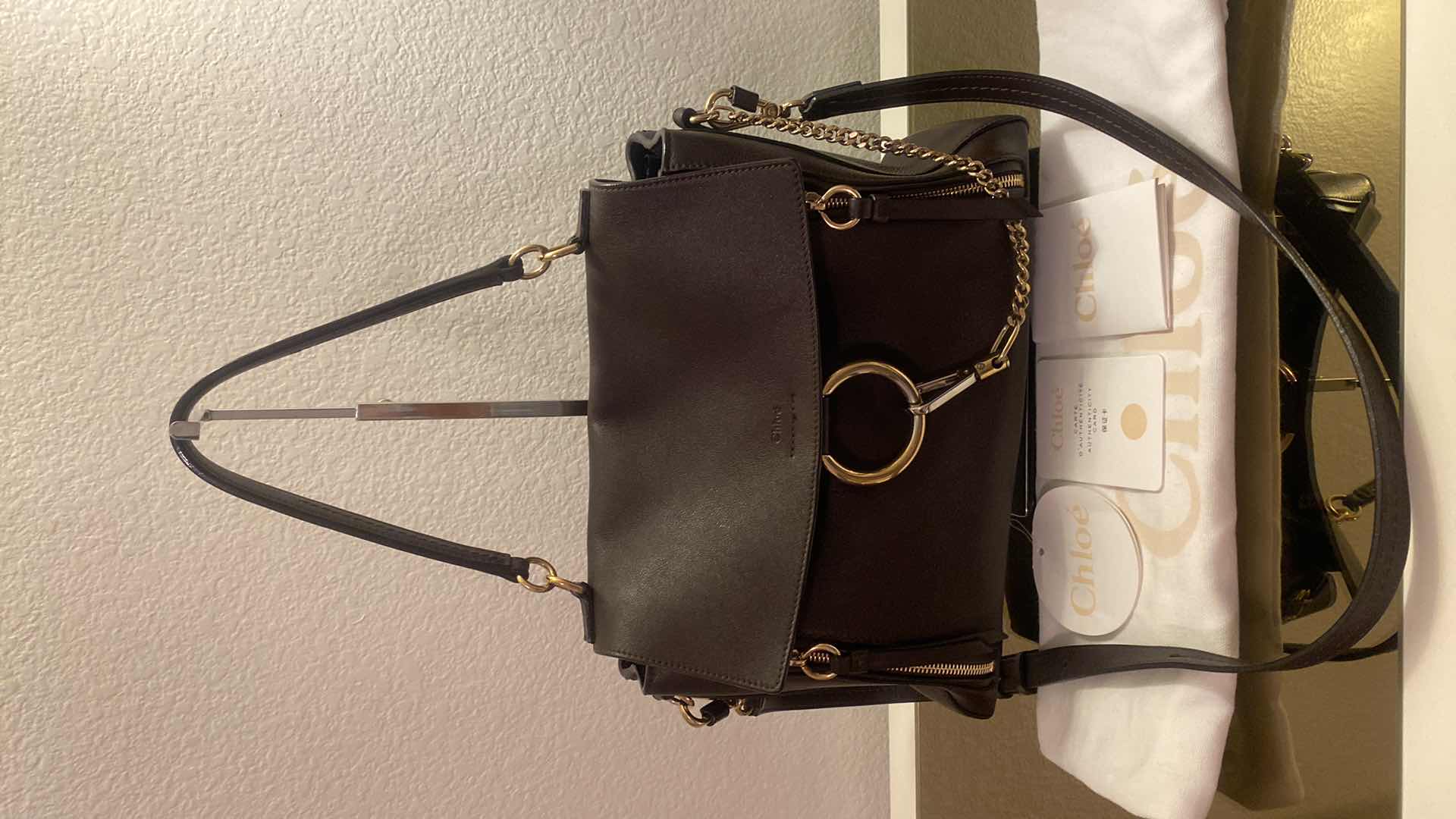 Photo 1 of AUTHENTIC GENTLY LOVED CHLOE MEDIUM FAYE DAY BAG  IN CARBON BROWN WITH TAG AND AUTHENTICATION PAPERWORK AND DUST BAG