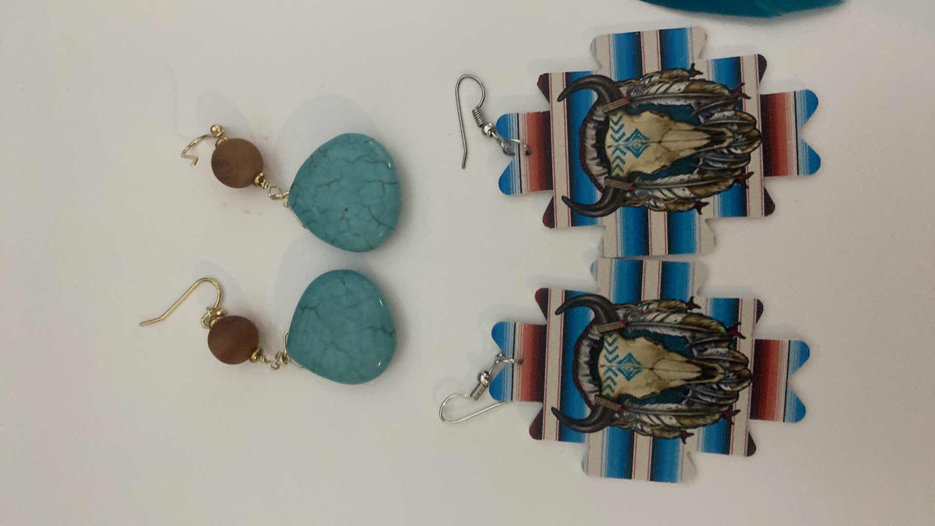 Photo 2 of 2 PAIRS TURQUOISE EARRINGS AND 3 WESTERN COSTUME JEWELRY