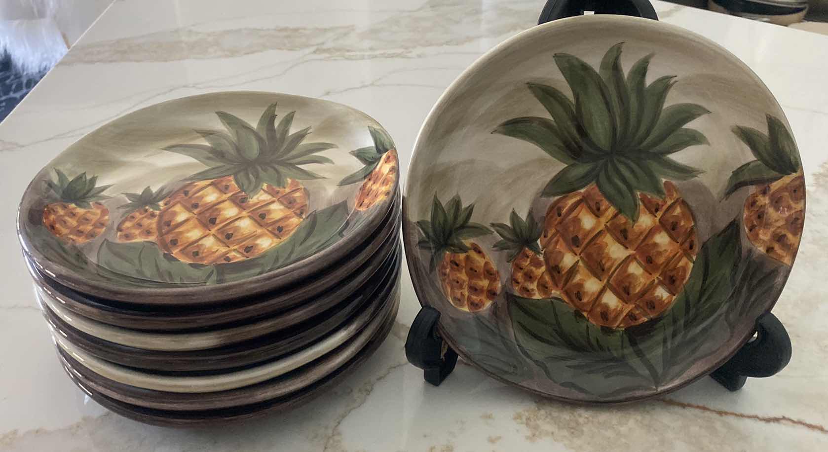 Photo 1 of 8 - TABLE TOPS GALLERY HAND PAINTED “BAHAMAS PINEAPPLE” 8” SALAD / DESSERT PLATES