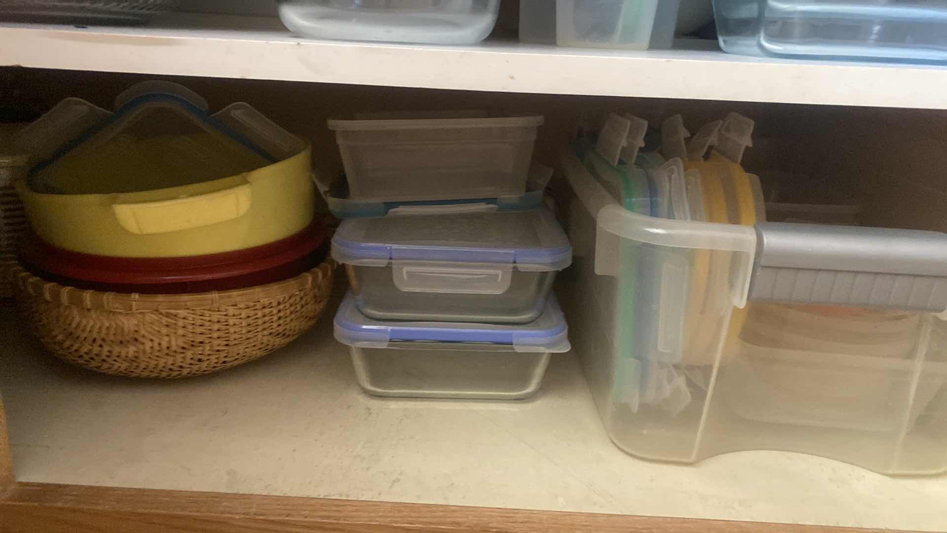 Photo 3 of CONTENTS OF KITCHEN CABINET - GLASS & PLASTIC STORAGE WARE