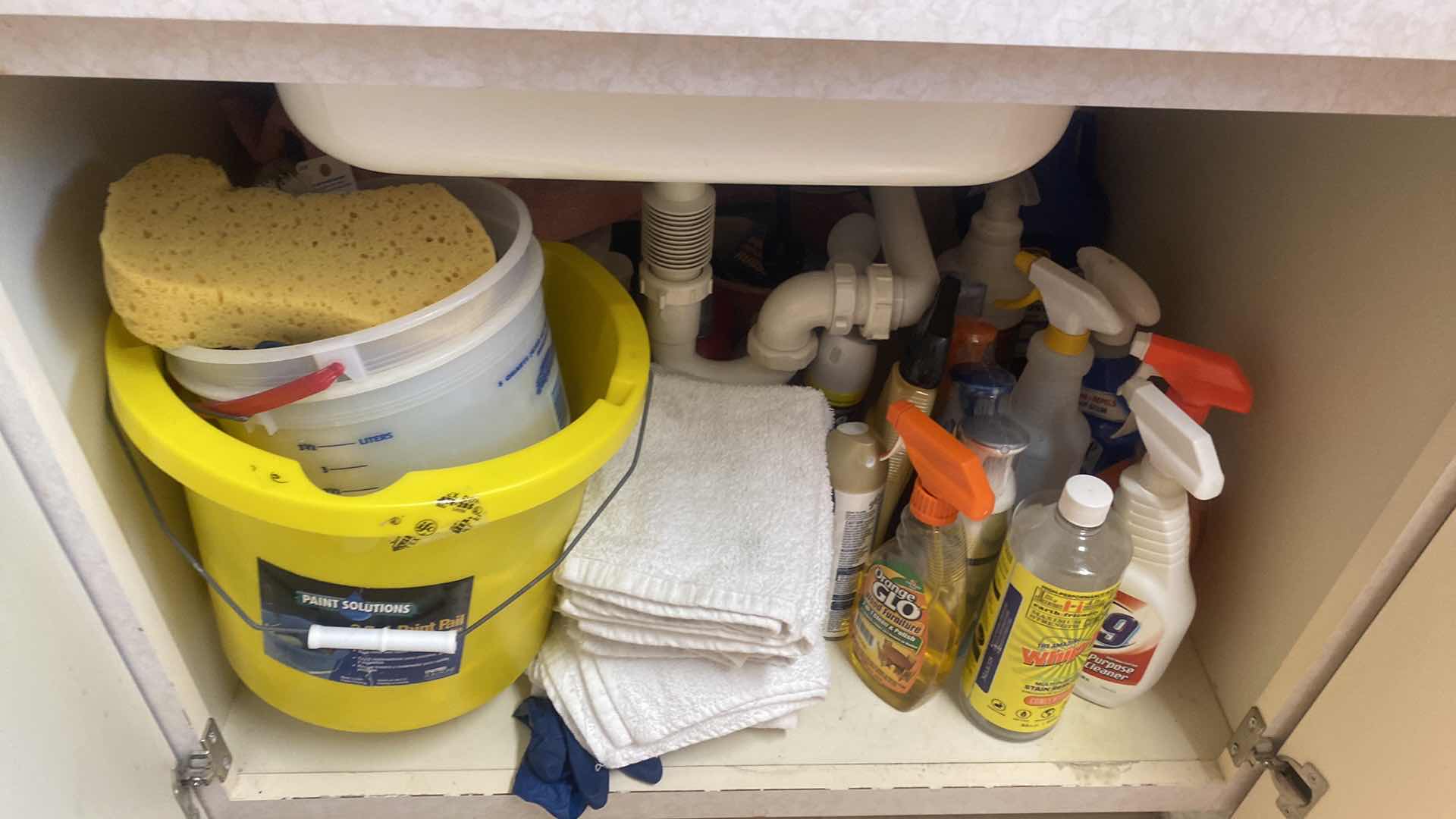 Photo 5 of CONTENTS OF LAUNDRY ROOM CABINET - UNDER SINK CLEANING SUPPLIES AND TOWELS