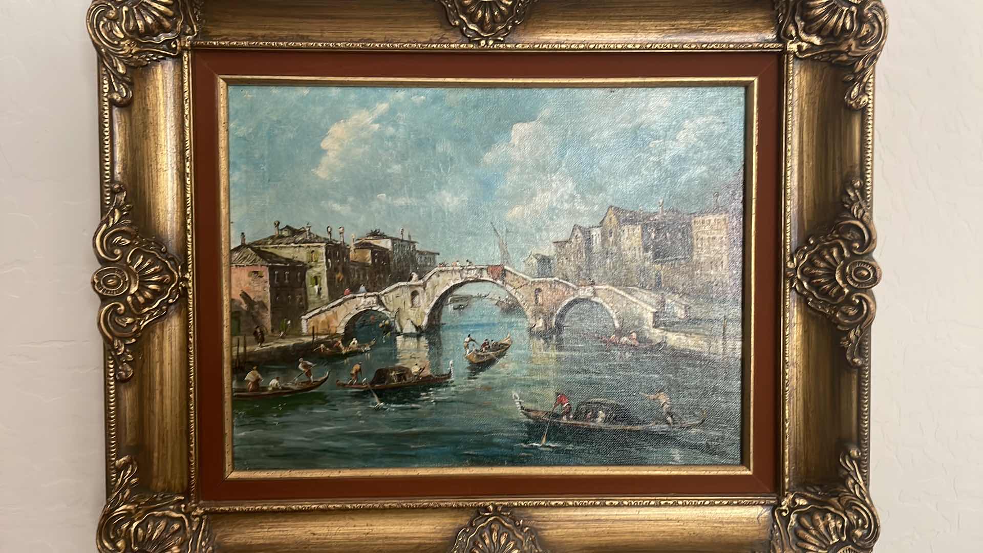 Photo 2 of FRAMED  SIGNED GONDOLA VENICE ARTWORK SCENE DILEO PAINTING 22" x17"