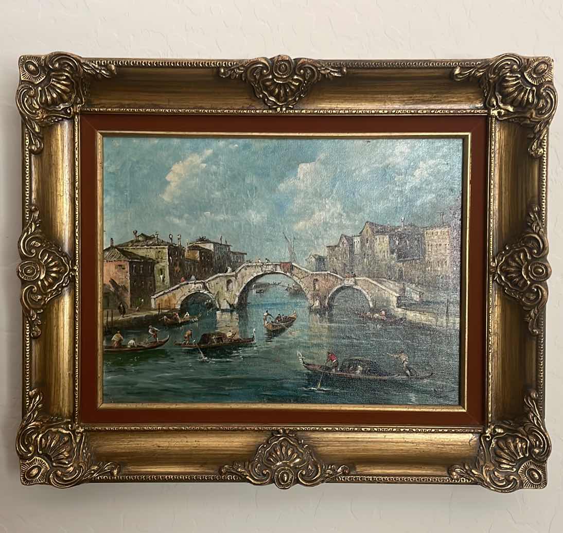 Photo 1 of FRAMED  SIGNED GONDOLA VENICE ARTWORK SCENE DILEO PAINTING 22" x17"