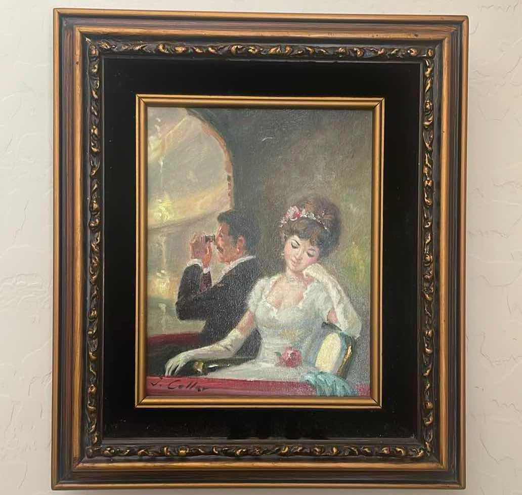 Photo 1 of FRAMED J. COLLAR 1800'S LADIES PAINTING ARTWORK, UNFRAMED 8" x10"  WITH VELVET FRAME 15" x13" , ESTIMATED VALUE FROM JUNE 1983 FOR $155