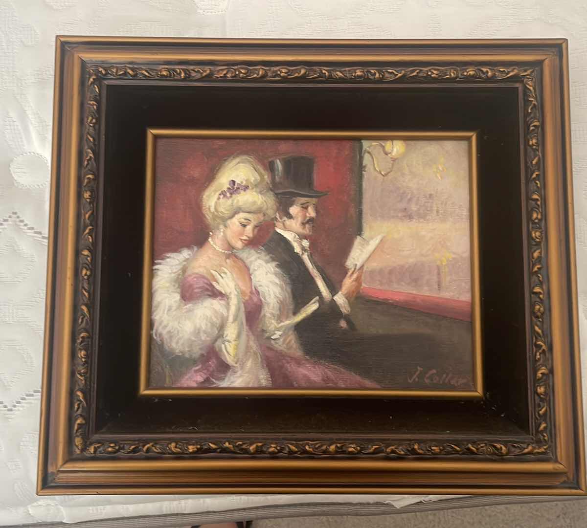 Photo 1 of FRAMED J. COLLAR 1800'S LADIES PAINTING ARTWORK, UNFRAMED 8" x10"  WITH VELVET FRAME 15" x13" , ESTIMATED VALUE FROM JUNE 1983 FOR $155