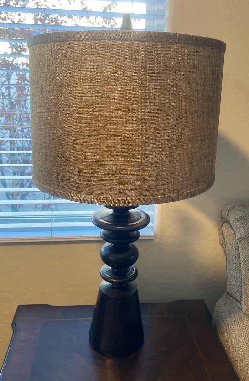 Photo 1 of DARK WOOD TABLE LAMP H32”