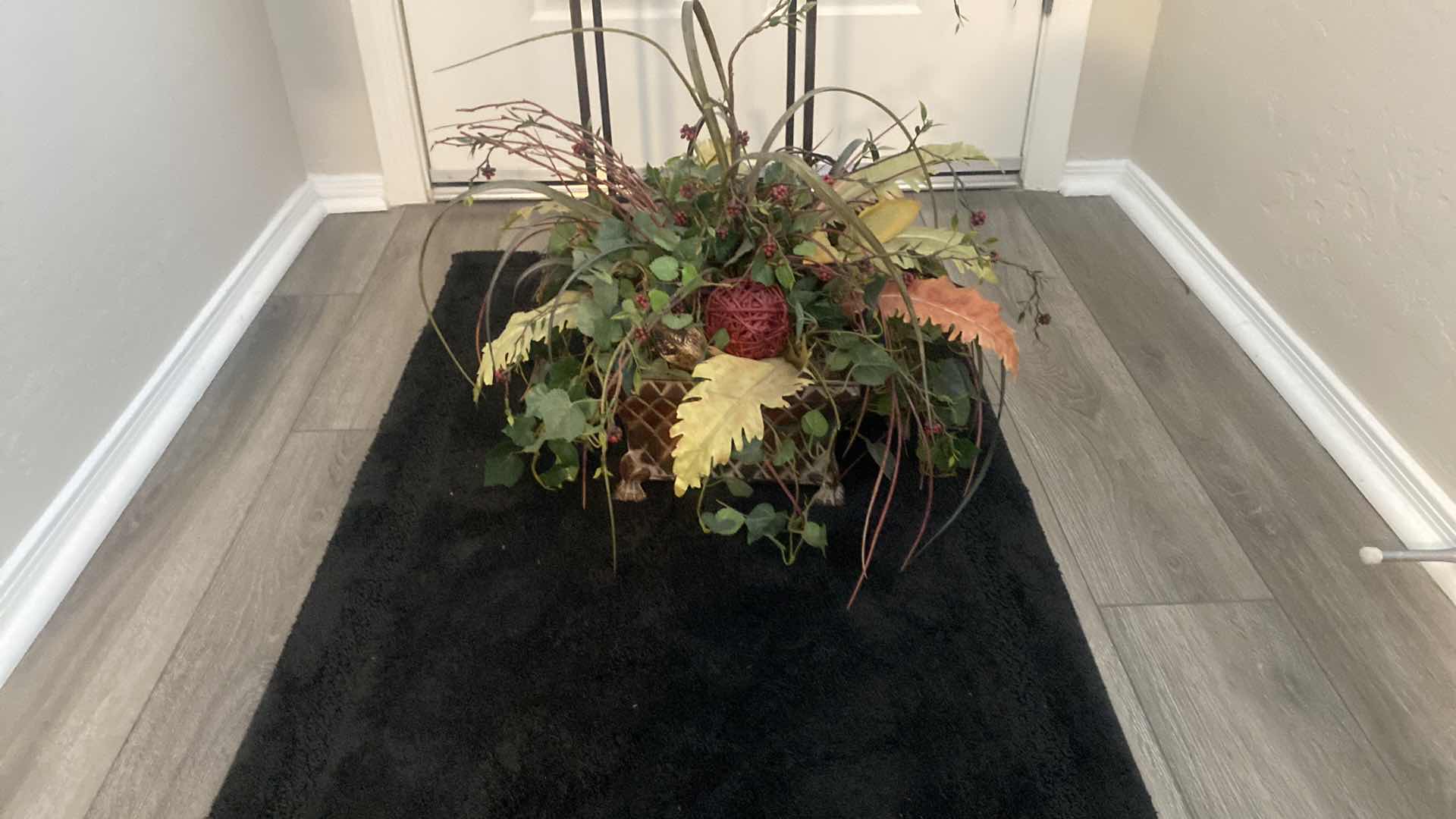 Photo 3 of 2-FAUX FALL FLORAL ARRANGEMENTS WITH METAL PLANT STAND PLANT MEASURES 24” x 32”, STAND 9 1/2” x 9 1/2” H26"