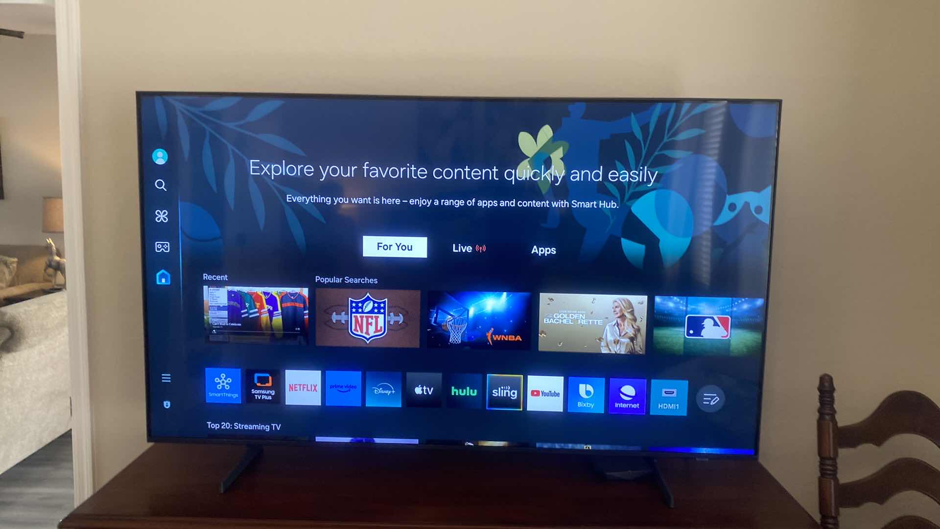 Photo 1 of 65” SAMSUNG. SMART TV WITH REMOTE AND STAND