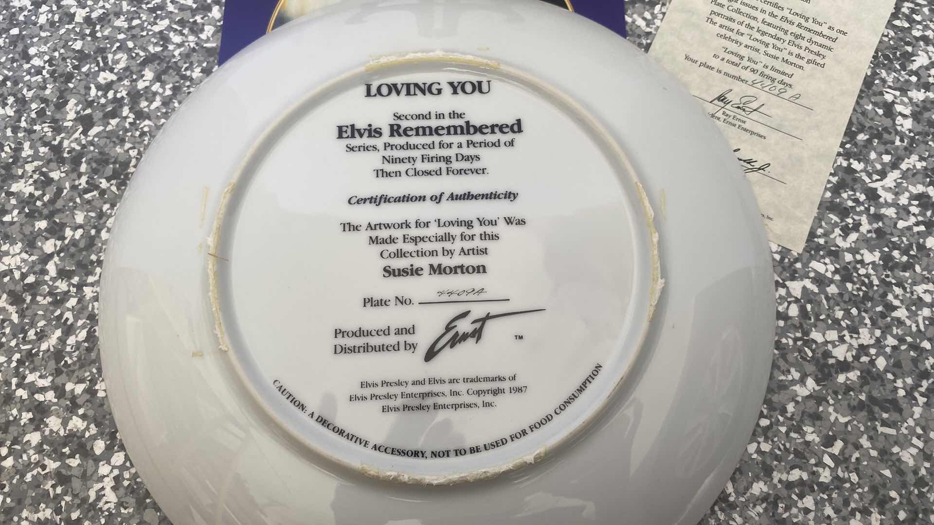 Photo 3 of “LOVING YOU” FROM ELVIS REMEMBERED PLATE COLLECTION WITH COA 10 1/4”