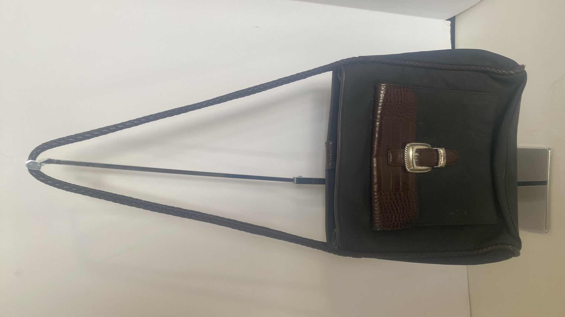 Photo 1 of BRIGHTON HANDBAG BLACK FABRIC & LEATHER TRIM