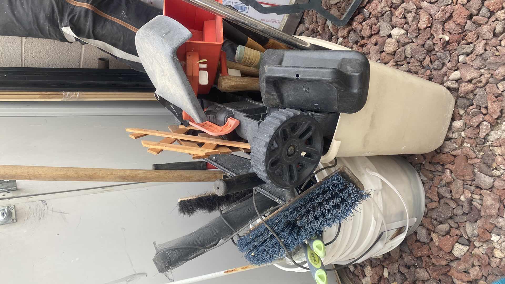 Photo 1 of BUCKET & TRASH CAN OF YARD TOOLS