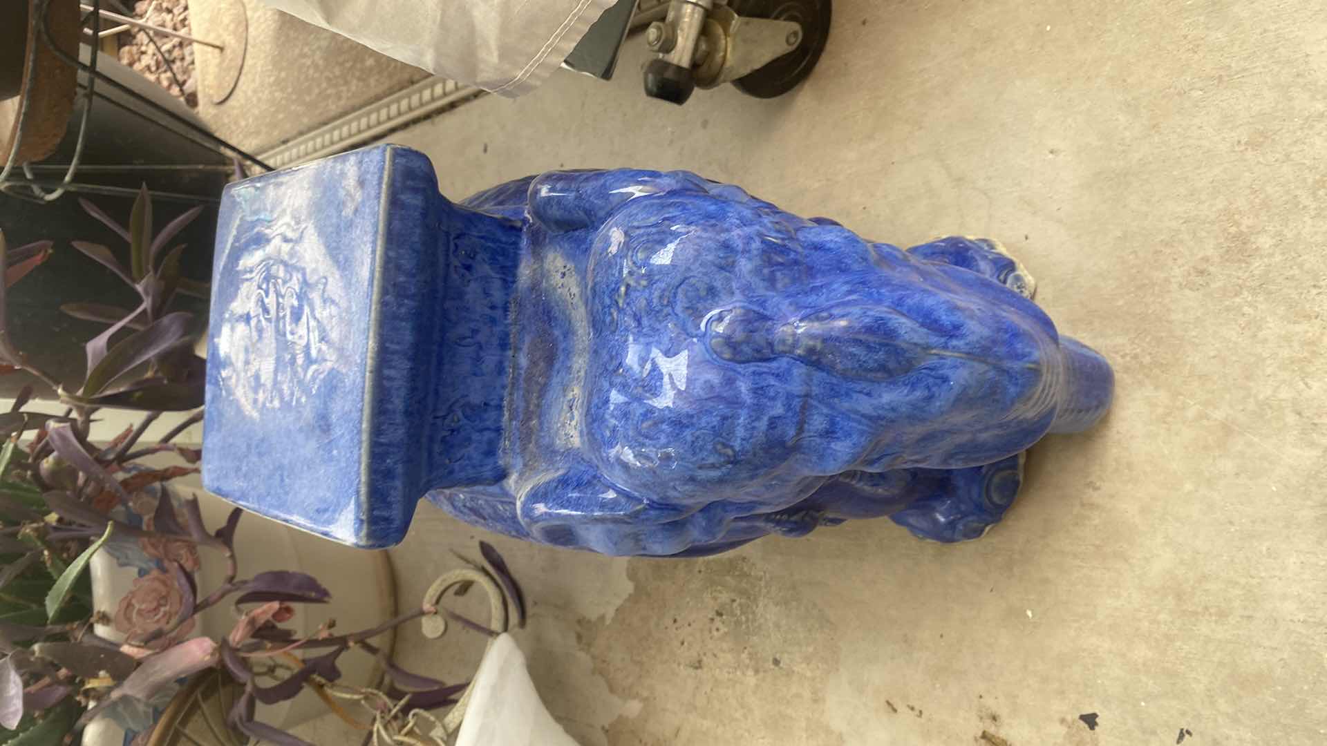 Photo 3 of BLUE CERAMIC ELEPHANT PLANT STAND 16” x 8” H 16”