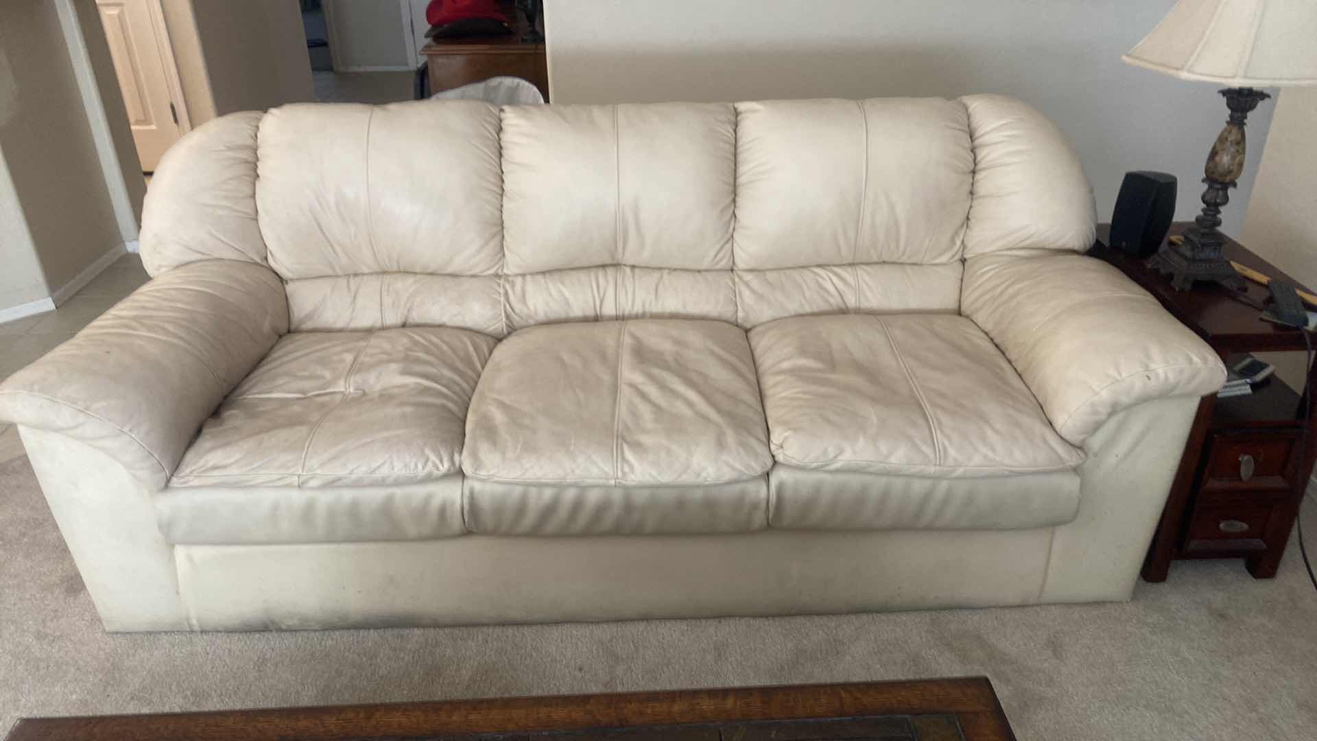 Photo 2 of 88” CREAM LEATHER SOFA