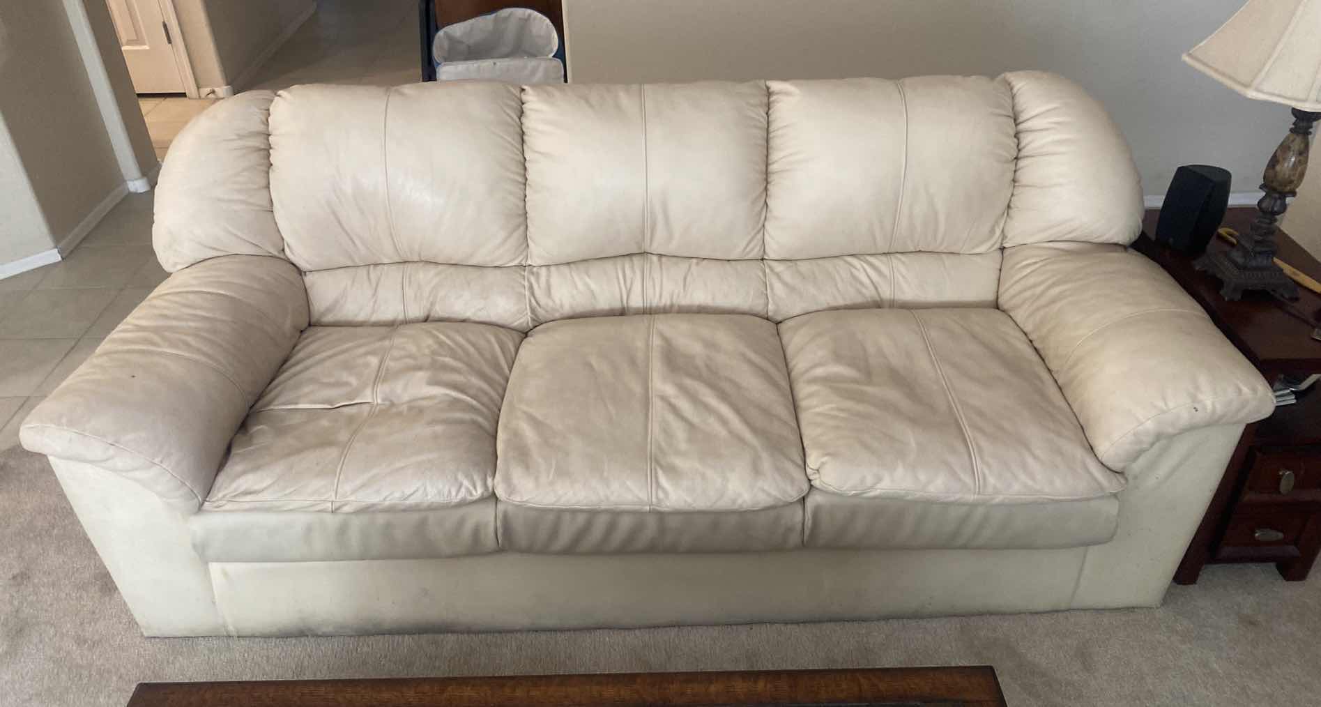 Photo 1 of 88” CREAM LEATHER SOFA