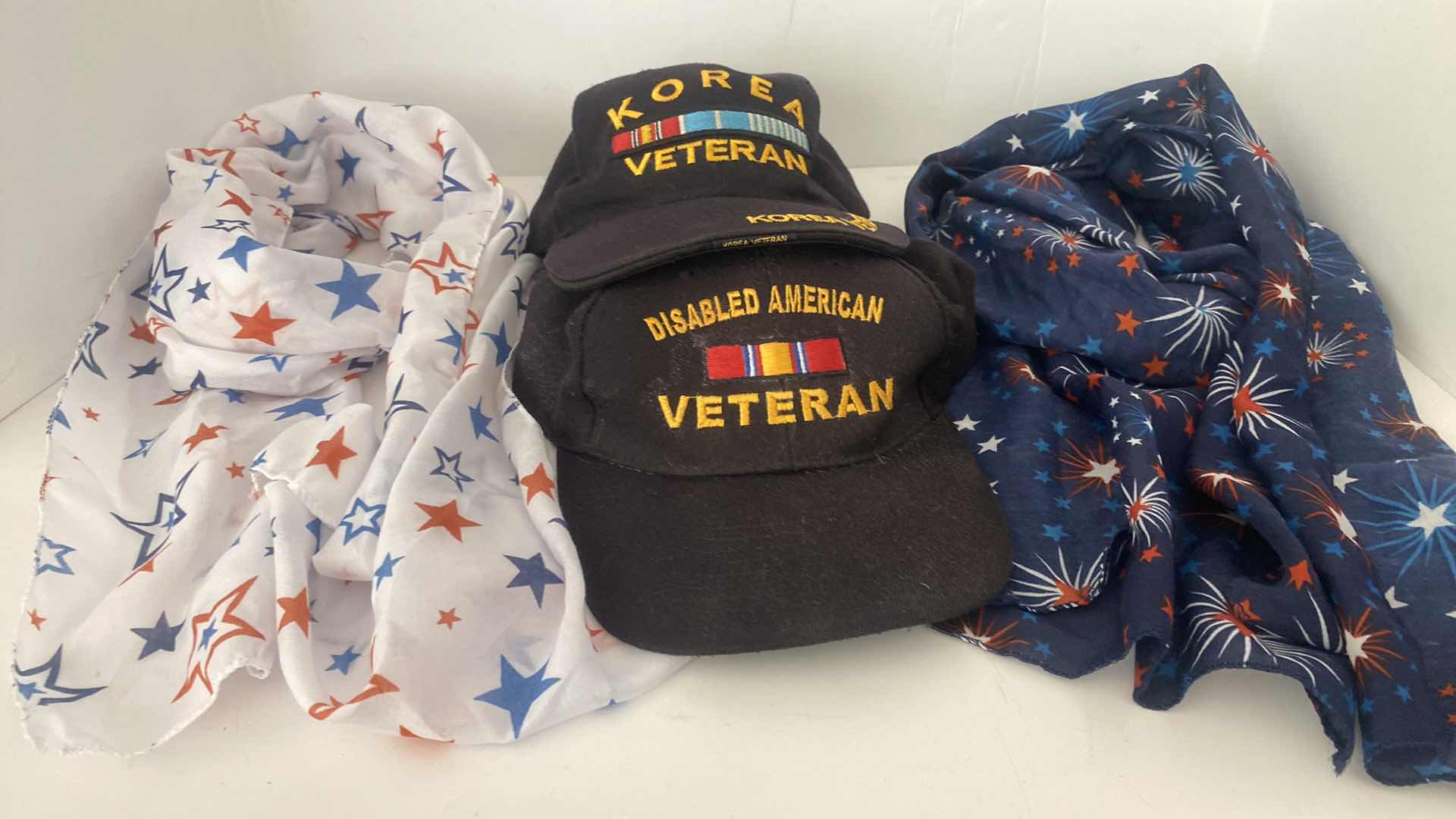 Photo 1 of 4-PATRIOTIC SCARVES & VETERAN CAPS