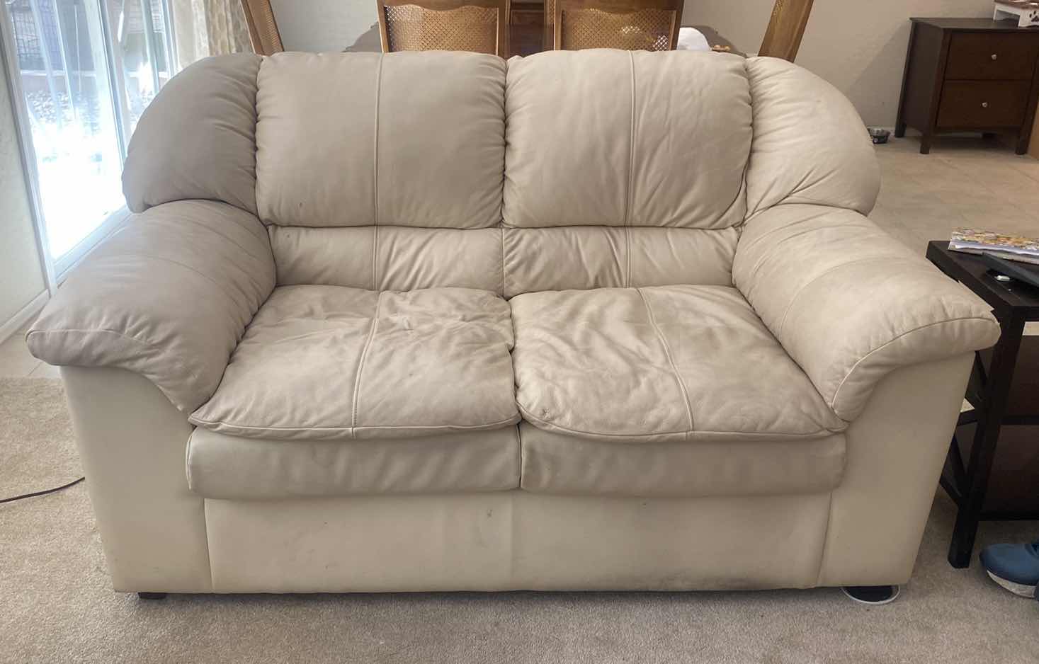 Photo 1 of 70” CREAM LEATHER LOVESEAT