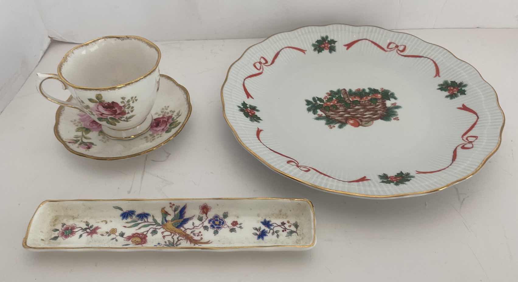 Photo 1 of ROYAL ALBERT “AMERICA BEAUTY” TEA CUP & SAUCER, SOUTHINGTON CHUNA PLATTER & HAMNERSLEY CHINA RECTANGULAR DISH