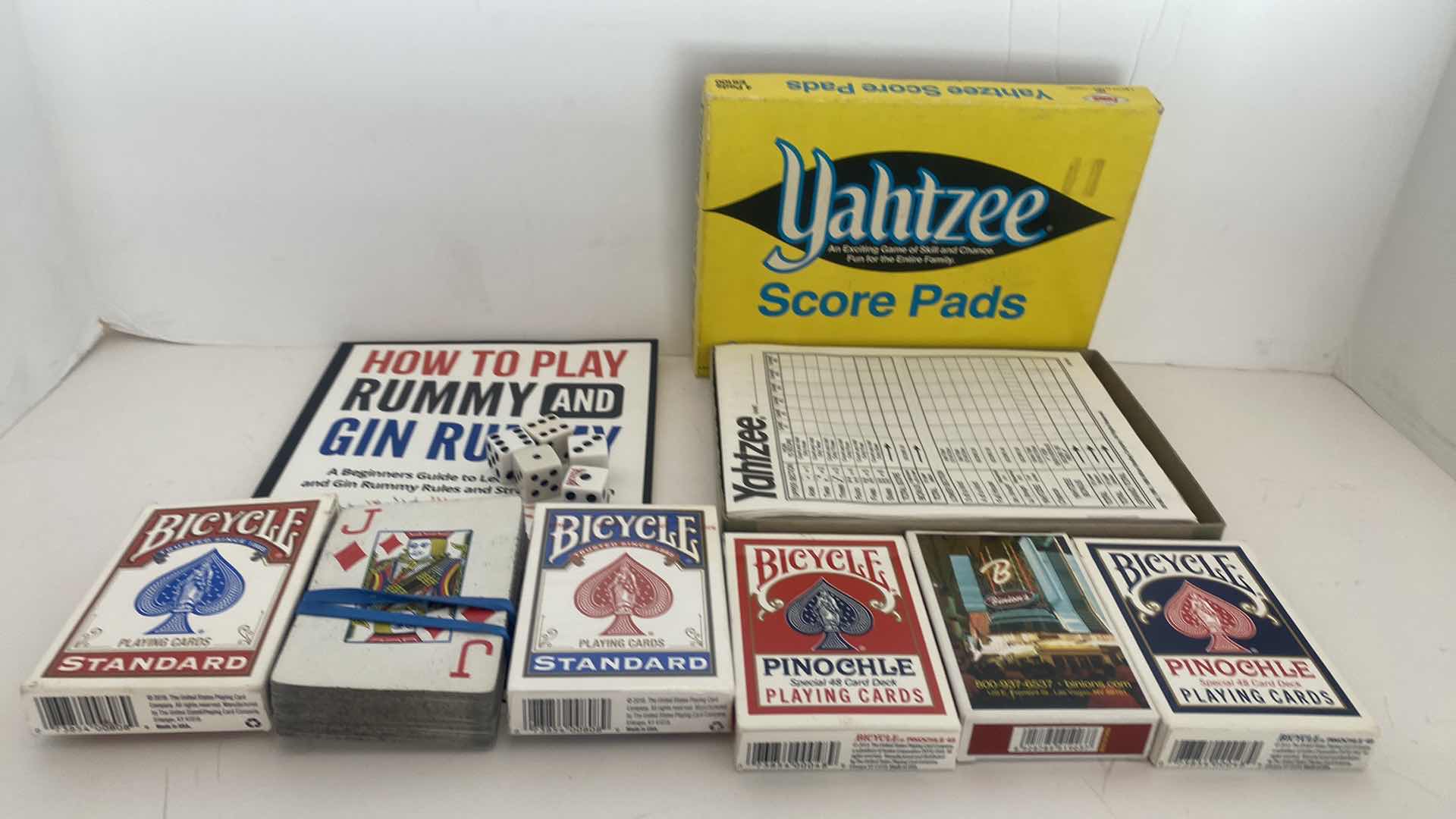 Photo 1 of 6-DECKS OF CARDS & YAHTZEE SCORE PADS, DUCE AND GIN RUMMY BOOK