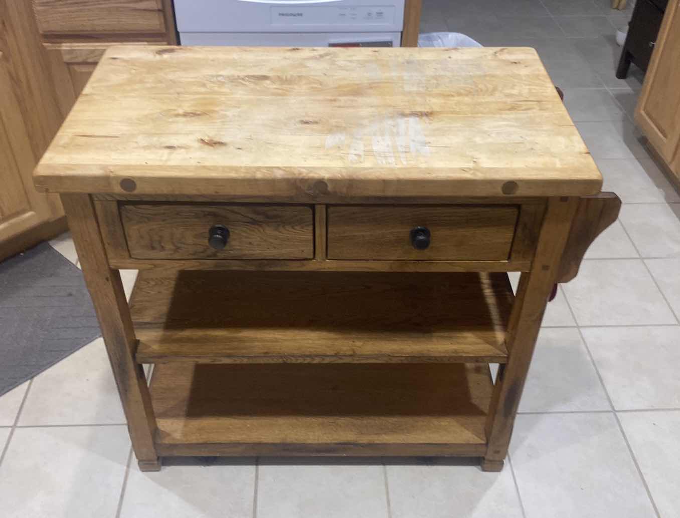 Photo 1 of WOOD KITCHEN ISLAND WITH ADJUSTABLE SHELVES 37” x 19 1/2” H 33 1/2”