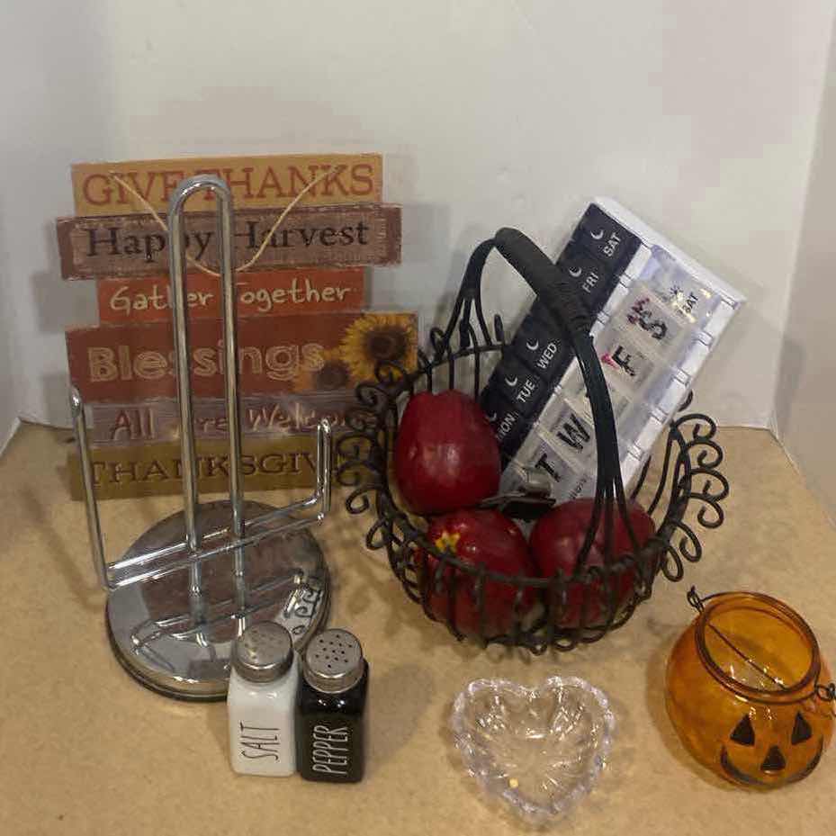 Photo 1 of 12-DECOR & KITCHEN MISC- PAPER TIWEL HOLDER BASKET W/FAUX FRUIT & MORE