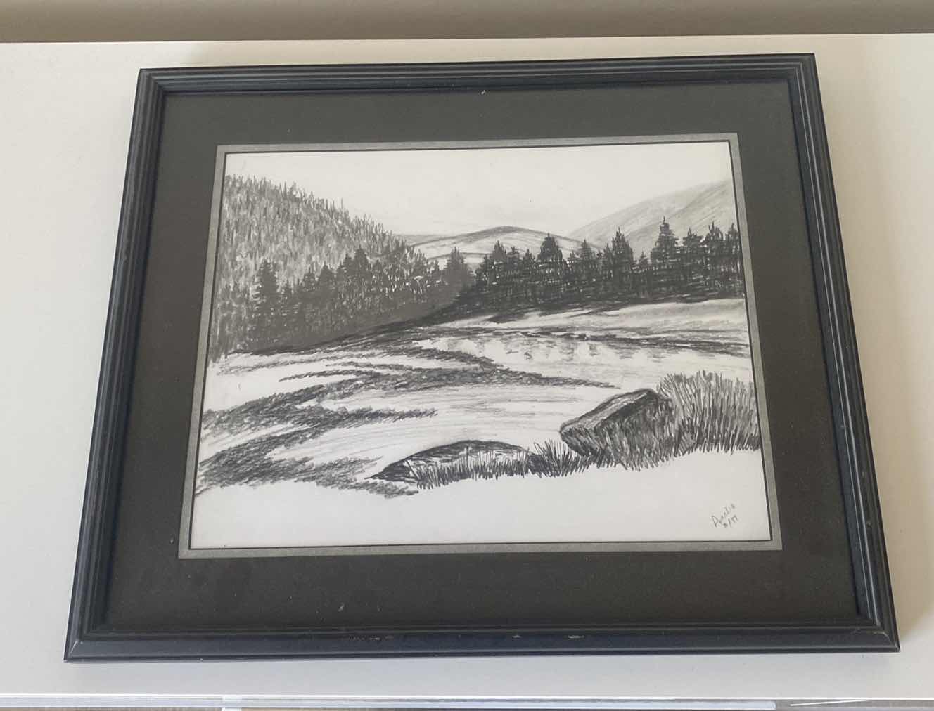 Photo 1 of FRAMED LANDSCAPE PENCIL/CHARCOAL ETCHING SIGNED ARTWORK 19” x 16”