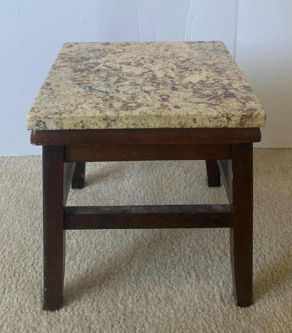 Photo 1 of WOOD FOOT STOOL WITH GRANITE TOP 12” x 12” H 12 1/2”