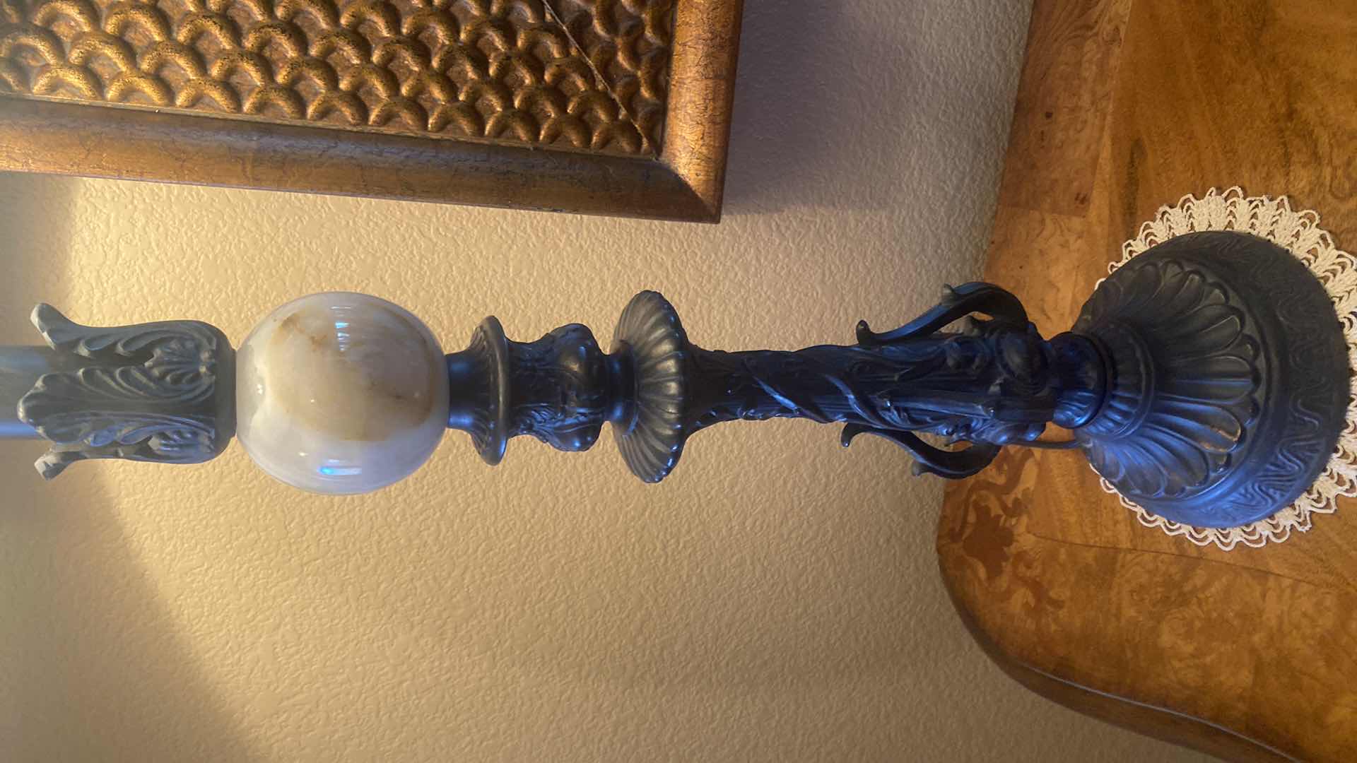 Photo 2 of CAST IRON WITH MARBLE BALL TABLE LAMP H36”