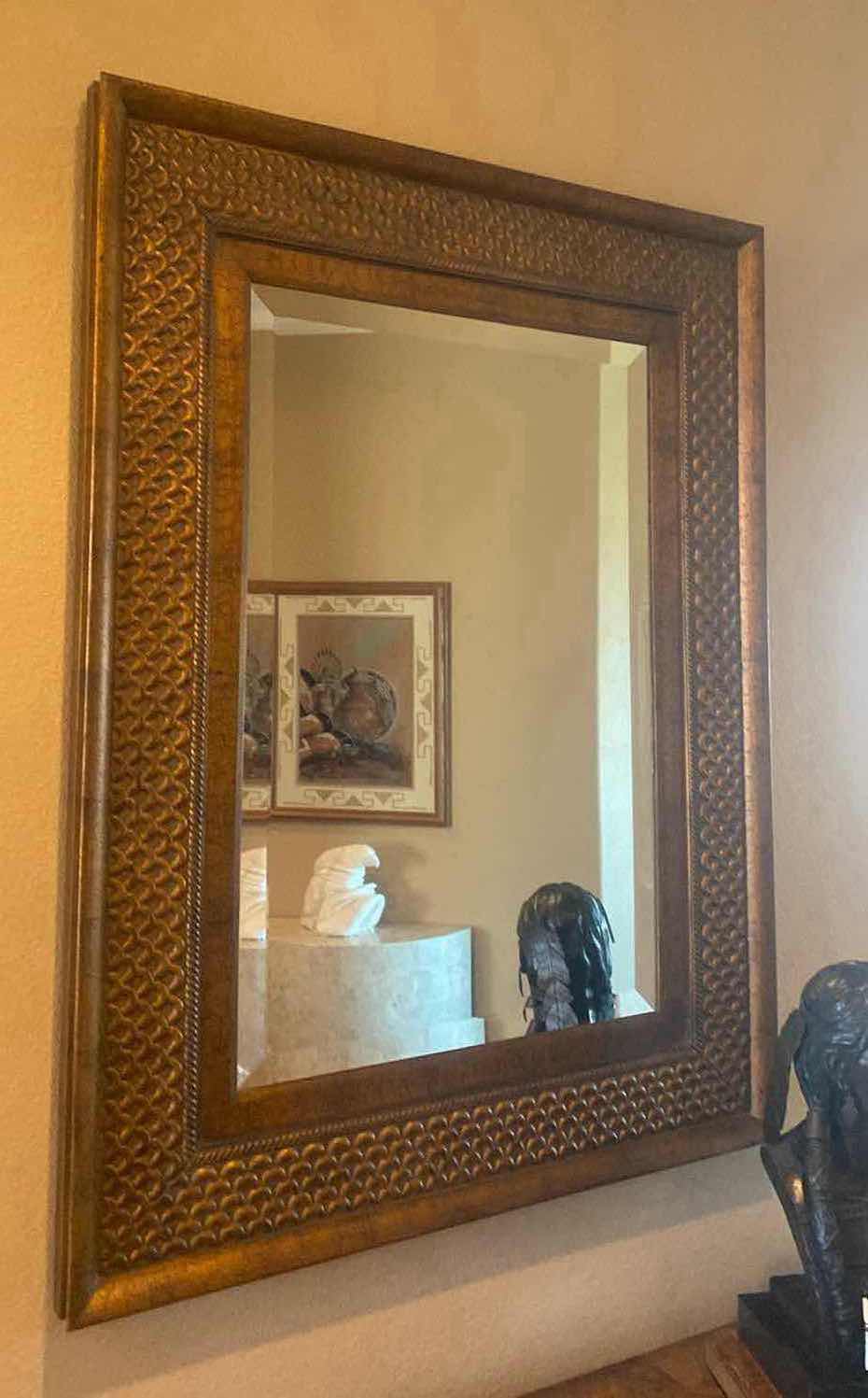 Photo 1 of ANTIQUED COPPER WOOD FRAMED BEVELED MIRROR 38” x 50”